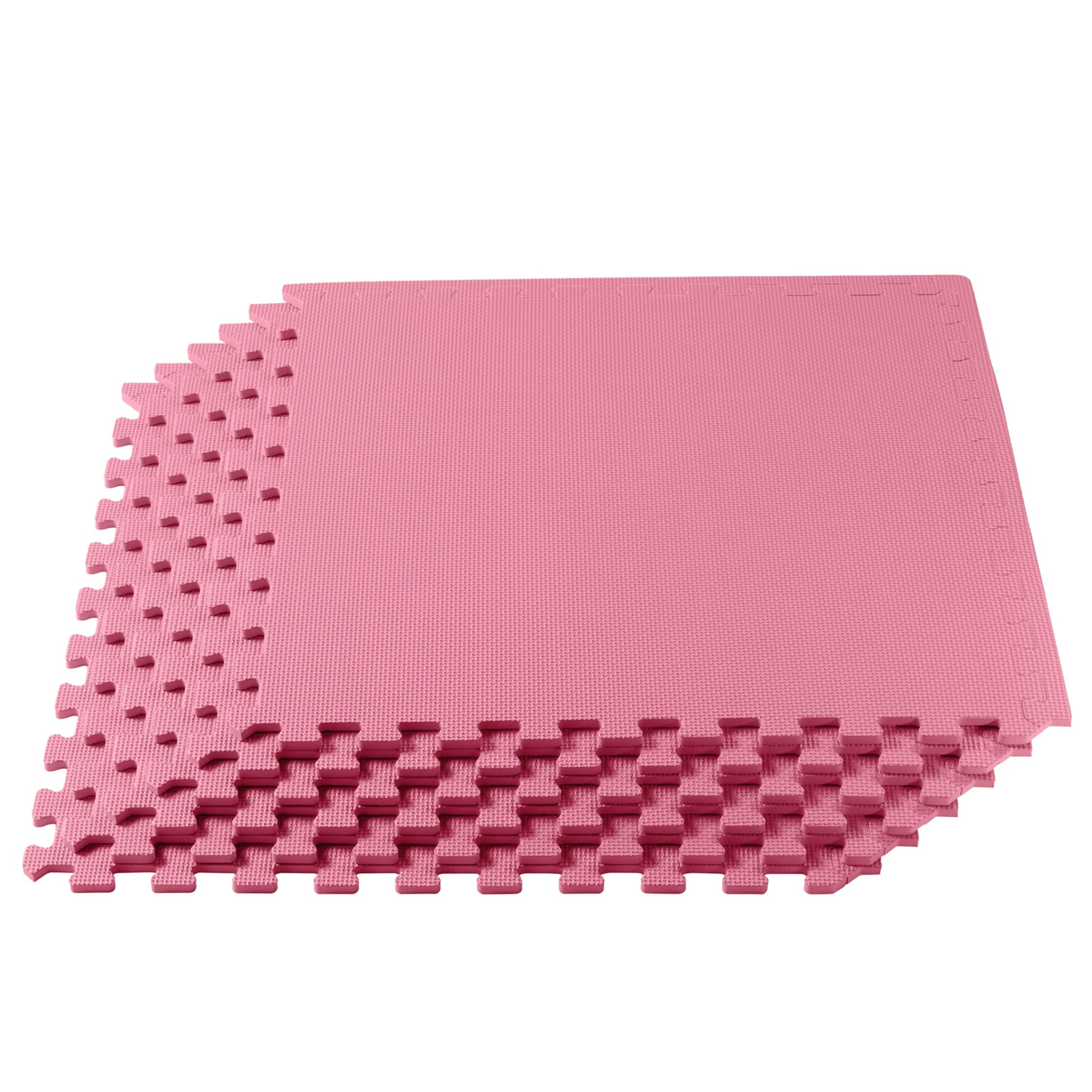 3/8 Inch Thick Multipurpose Exercise Floor Mat with EVA Foam, Interlocking Tiles, Anti-Fatigue for Home or Gym, 24 in x 24 in
