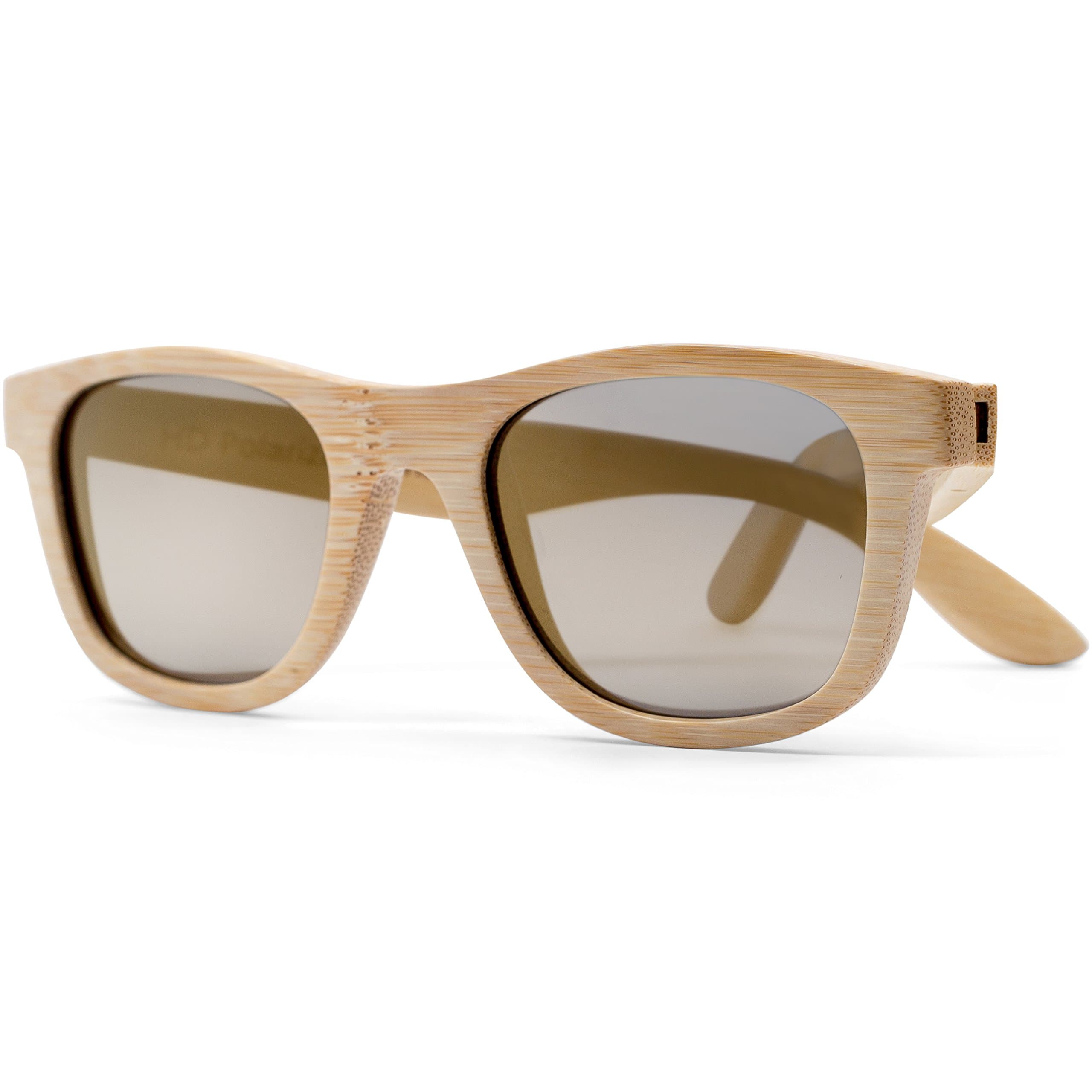 Jetty | Wayfarer Wood Floating Sunglasses, Bamboo Frames, Polarized HD Lenses, Men's/Women's (Natural Color Frame, Gold Reflective Mirrored Lenses)