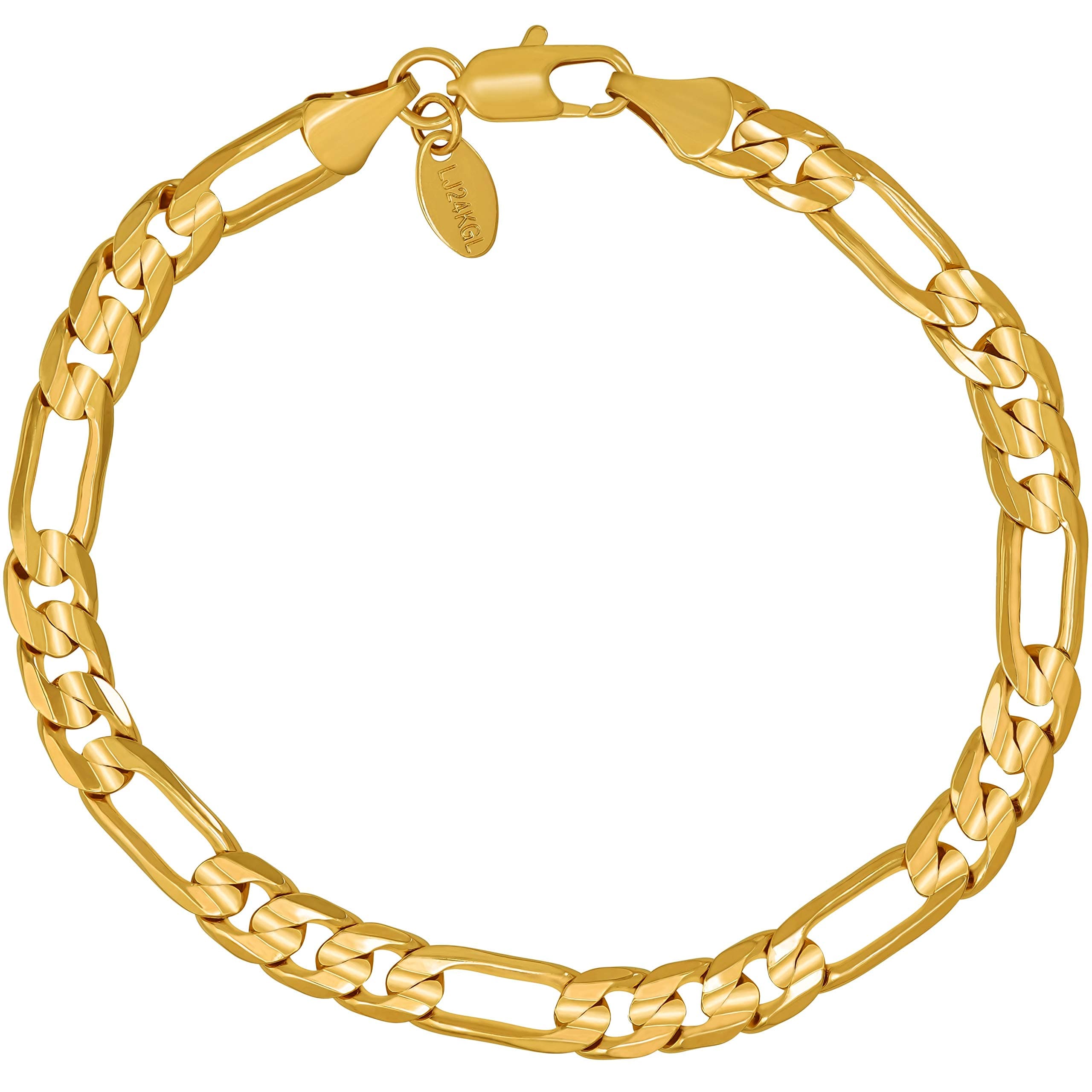 4mm & 7mm Figaro Chain Bracelet 24k Gold Plated for Men and Women