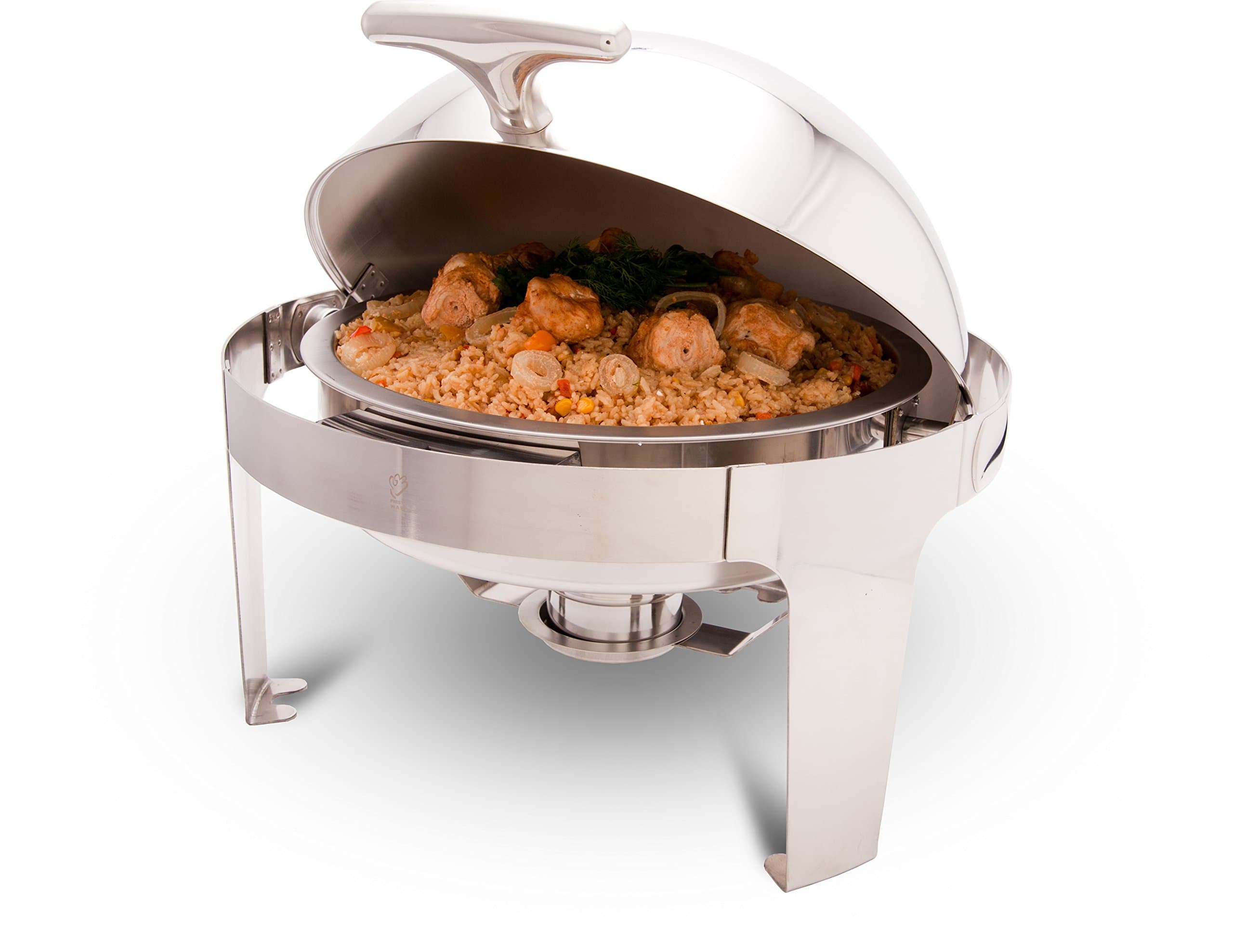PWR-1RR, Round Roll Top Chafer 5 Qt with Stand, Stainless Steel Chafing Dish for Catering - Presto ware