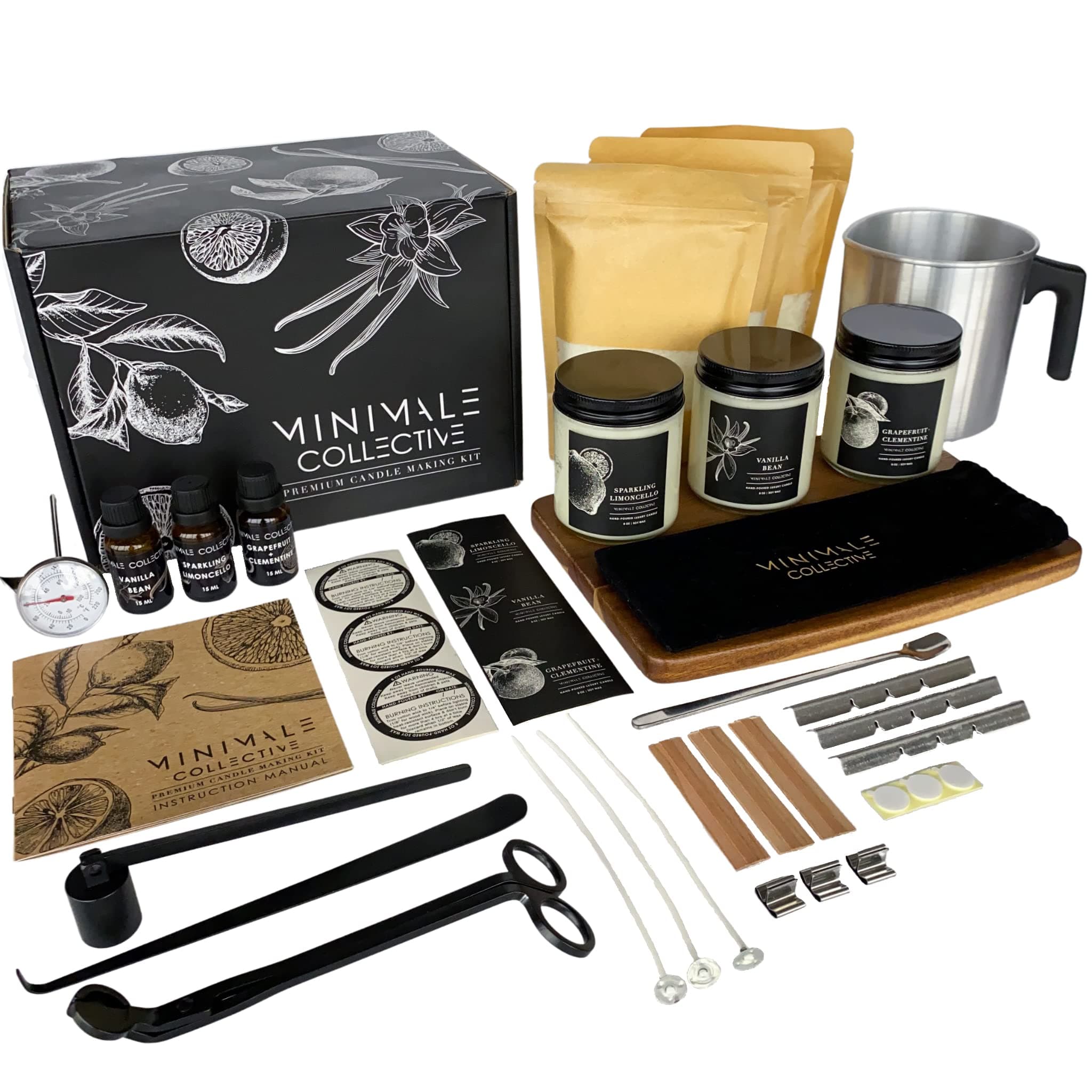 Minimale Collective Luxury Candle Making Kit for Adults | DIY Soy Candle Making Kit with Glass Jars, Wood Candle Wicks, Cotton Wicks & Candle Accessory Set