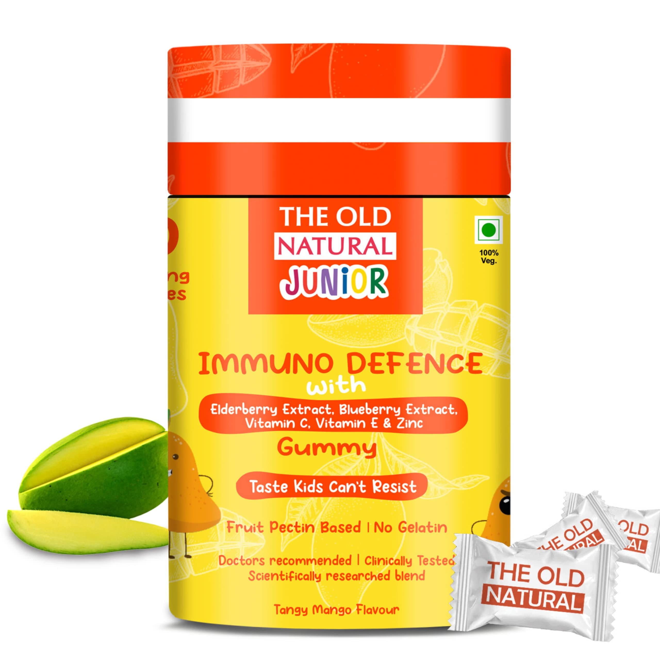The Old Natural Immuno Booster Fruit Pectin Gummies for kids immunity, 30 Tempting Tangy Mango Flavour | NO GELATIN