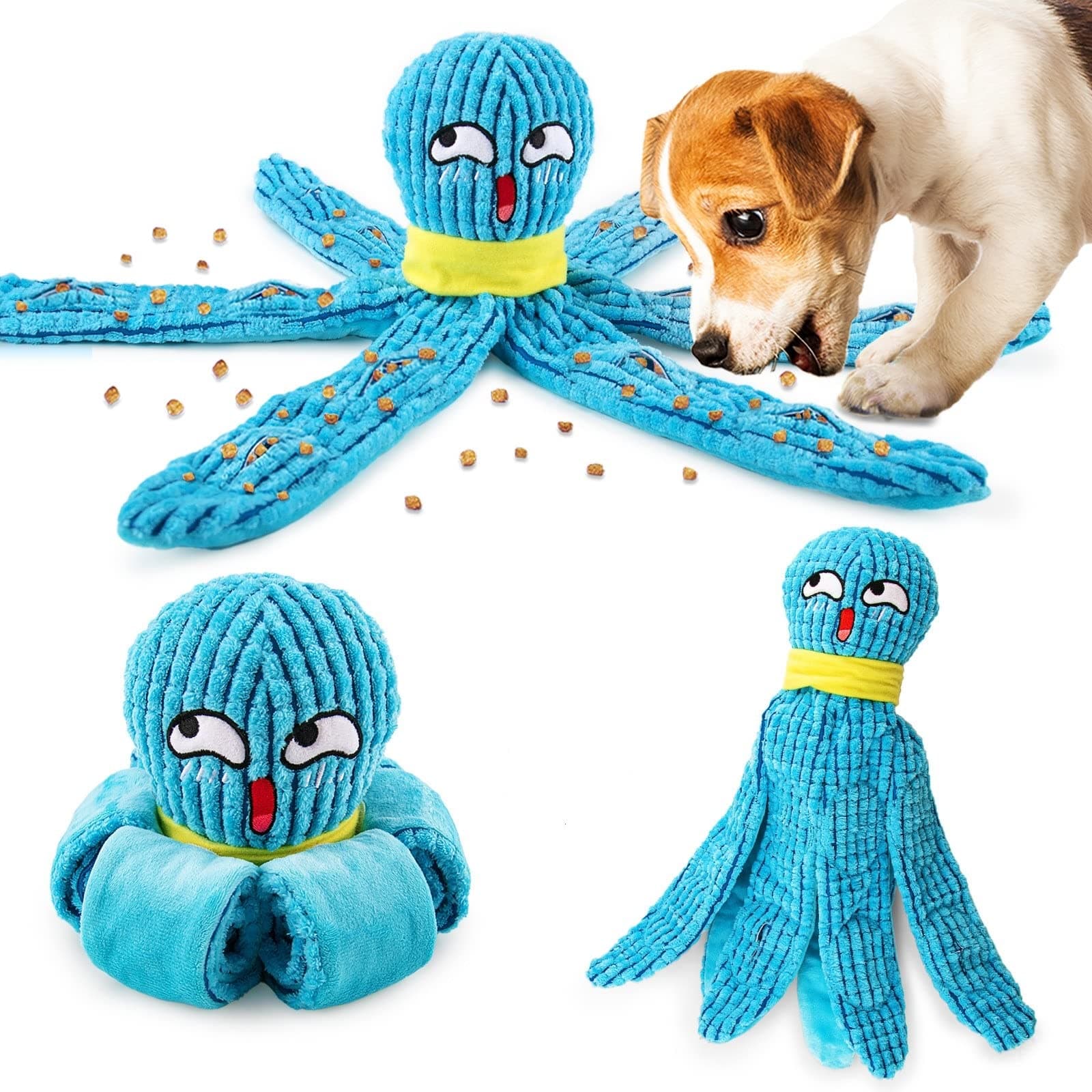 Snuffle Octopus Dog Toys for Large Dogs, Snuffle Toys Treat Puzzle Games for Dogs Mental Stimulation Enrichment Toys, Squeaky Interactive Crinkle Dog Toys for Boredom Foraging Training