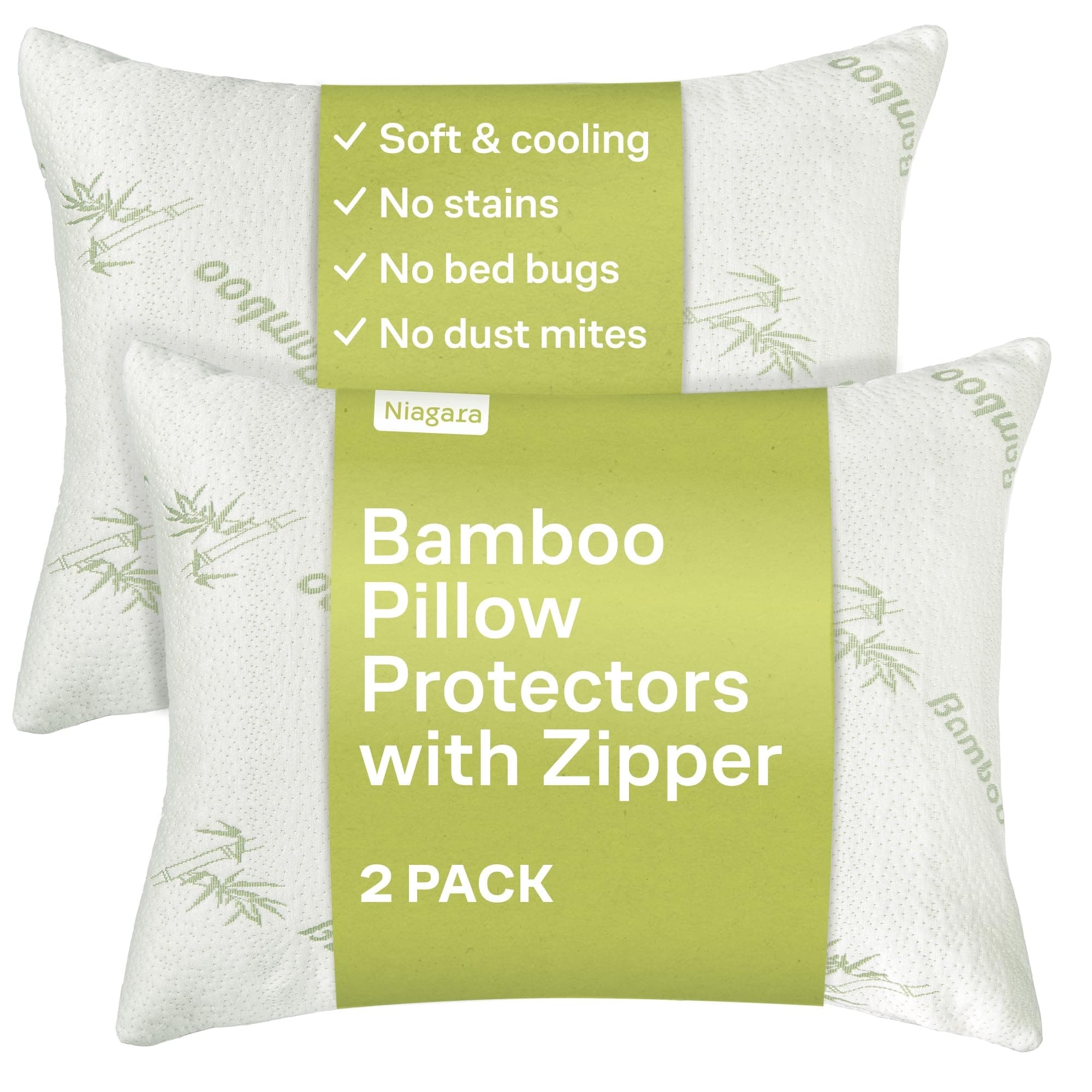 Cloud-Like Pillow Protectors with Zipper Standard Size - Breathable Cooling Pillow Covers for Hot Sleeprers - 100% Resistant to Stains, Dust & Dirt (Green 2-Pack)