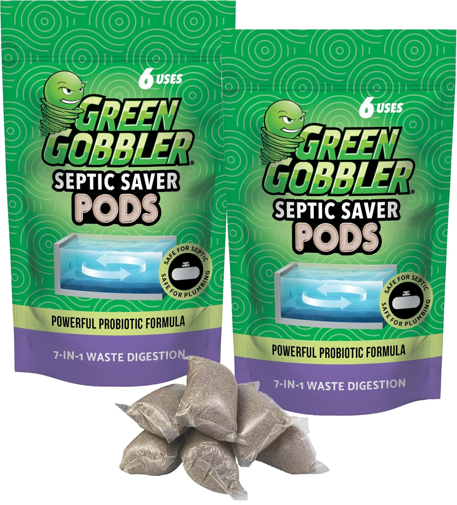 Green Gobbler Septic Tank Treatment Packets, 12 Month Supply - Powerful Natural Bacterial & Enzymes to Prevent Costly Septic Issues, Back-Ups, Foul Odor