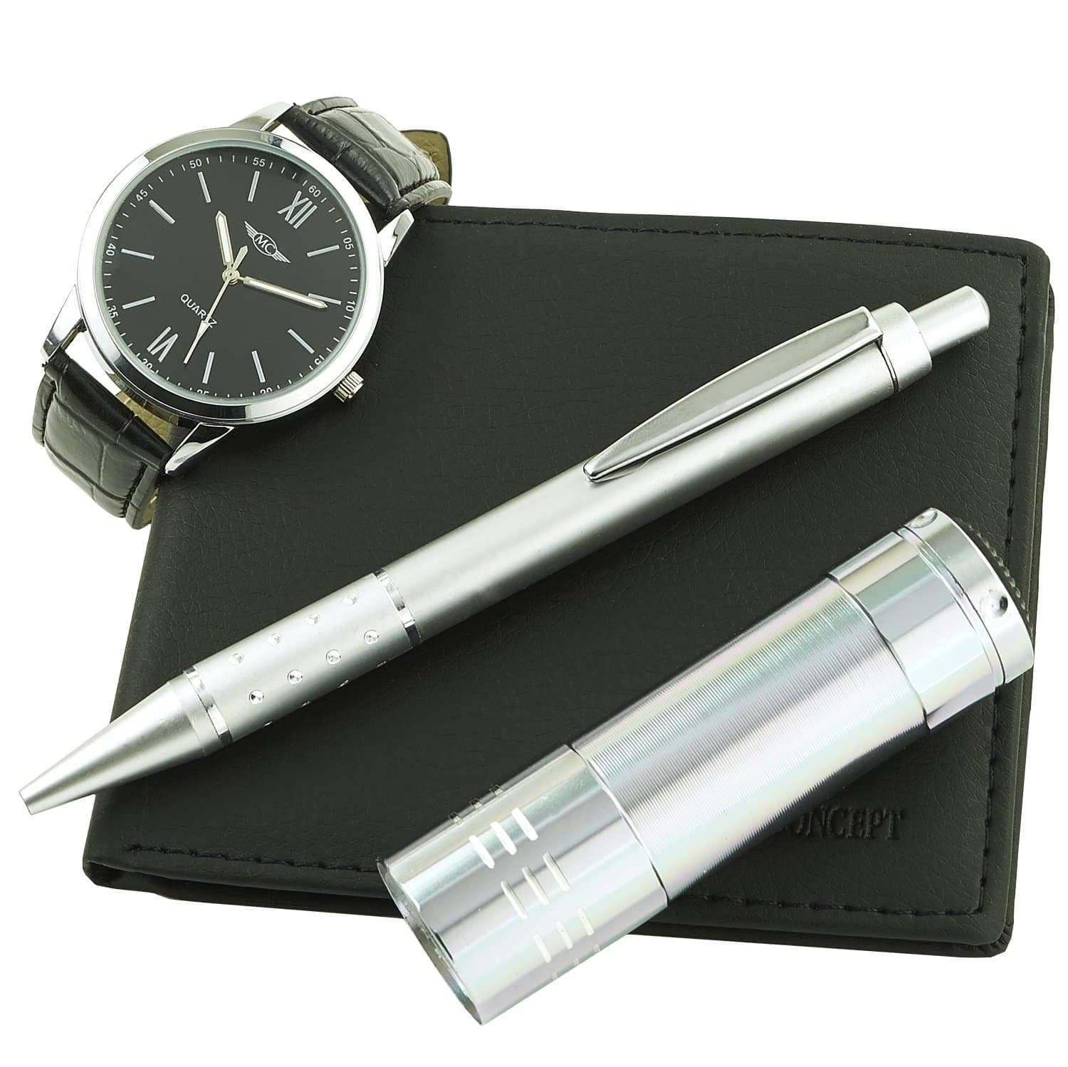Montre-Concept - Men's Watch Gift Set with LED Flashlight, Wallet and Pen : CLP-1-0067