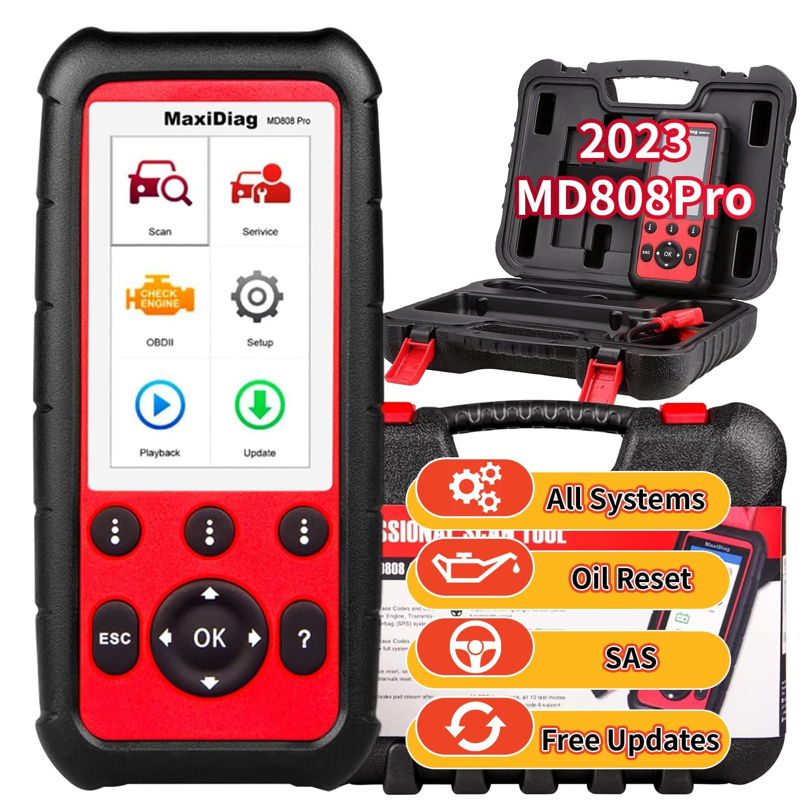 AutelOBD2 Scanner MaxiDiag MD808 Pro Code Reader, 2023 Newest Upgraded Version of Autel MD808/MD806, All Systems Diagnostics, Oil Reset, EPB, SAS, BMS, Throttle, AutoScan, Free Lifetime Upgrade
