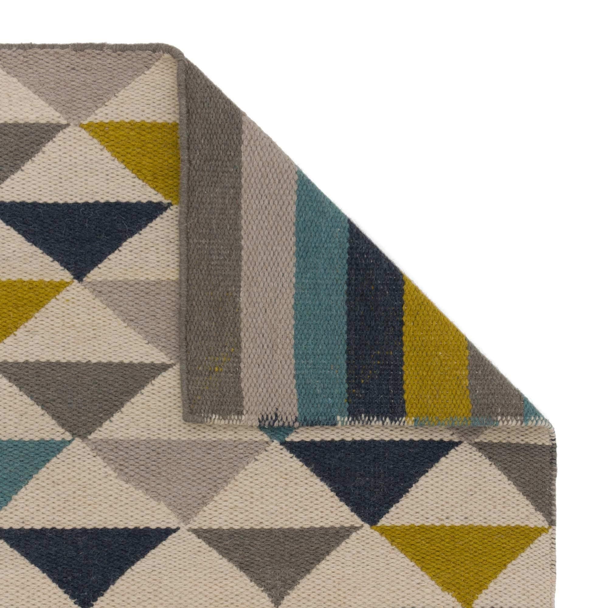 URBANARA - Barli rug 100% wool weft with 100% cotton warp - olive/dark blue/teal 140 x 200 cm