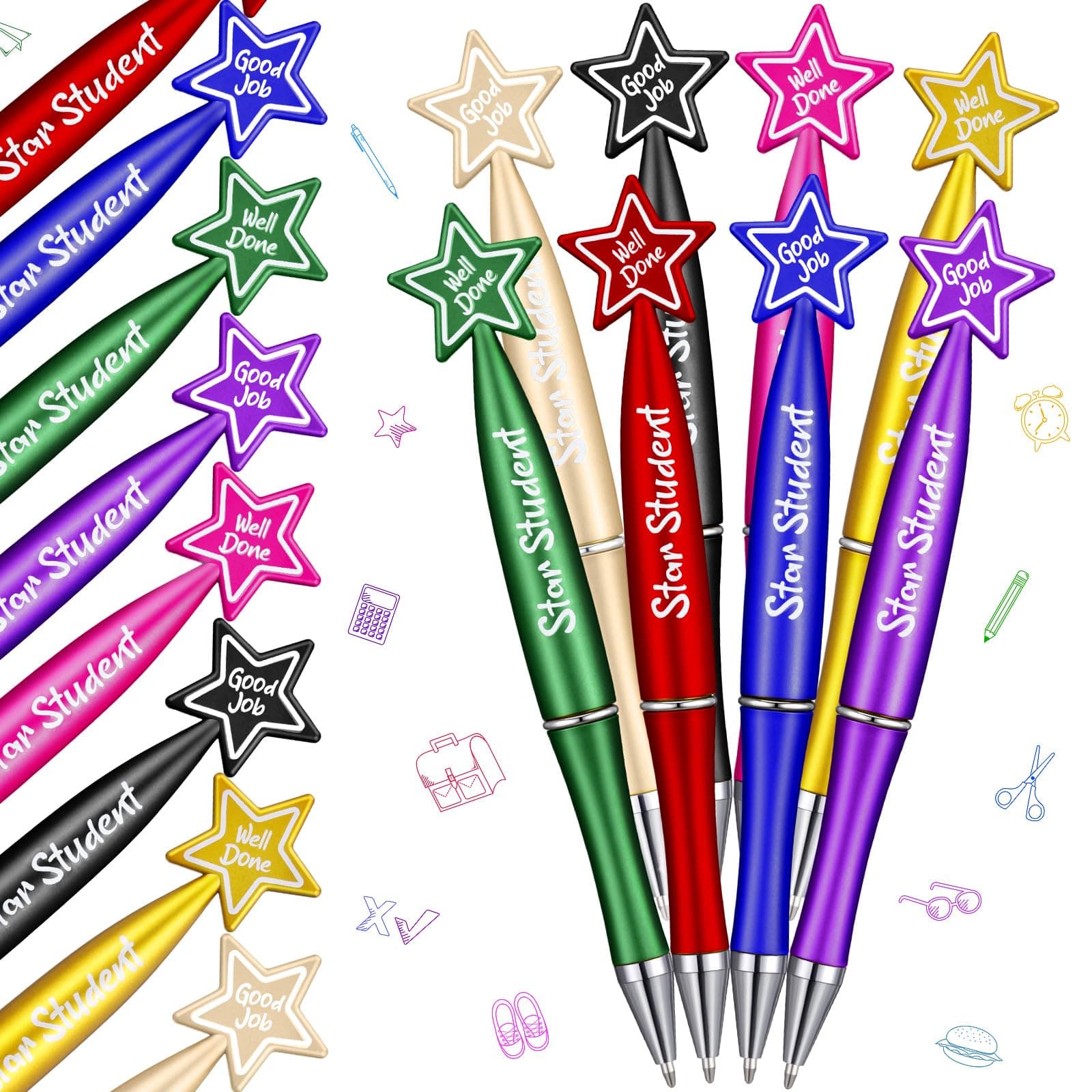 Tenceur 32Pcs Star Student Ballpoint Pens Ball Motivational Quote Pens Star Graduation Inspirational Pens Student Behavior Teacher Home Office School Supplies Party Gift (Bright