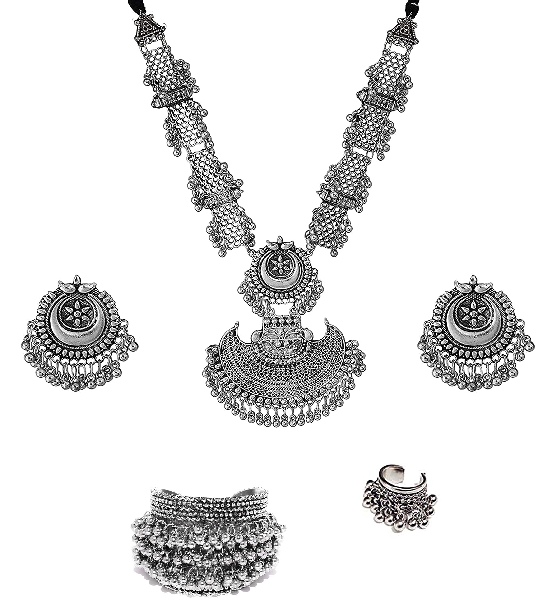 Total FashionLatest Stylish Boho Trible Silver Oxidised Chain Pendant Necklace Combo Jewellery Set Women for Girls