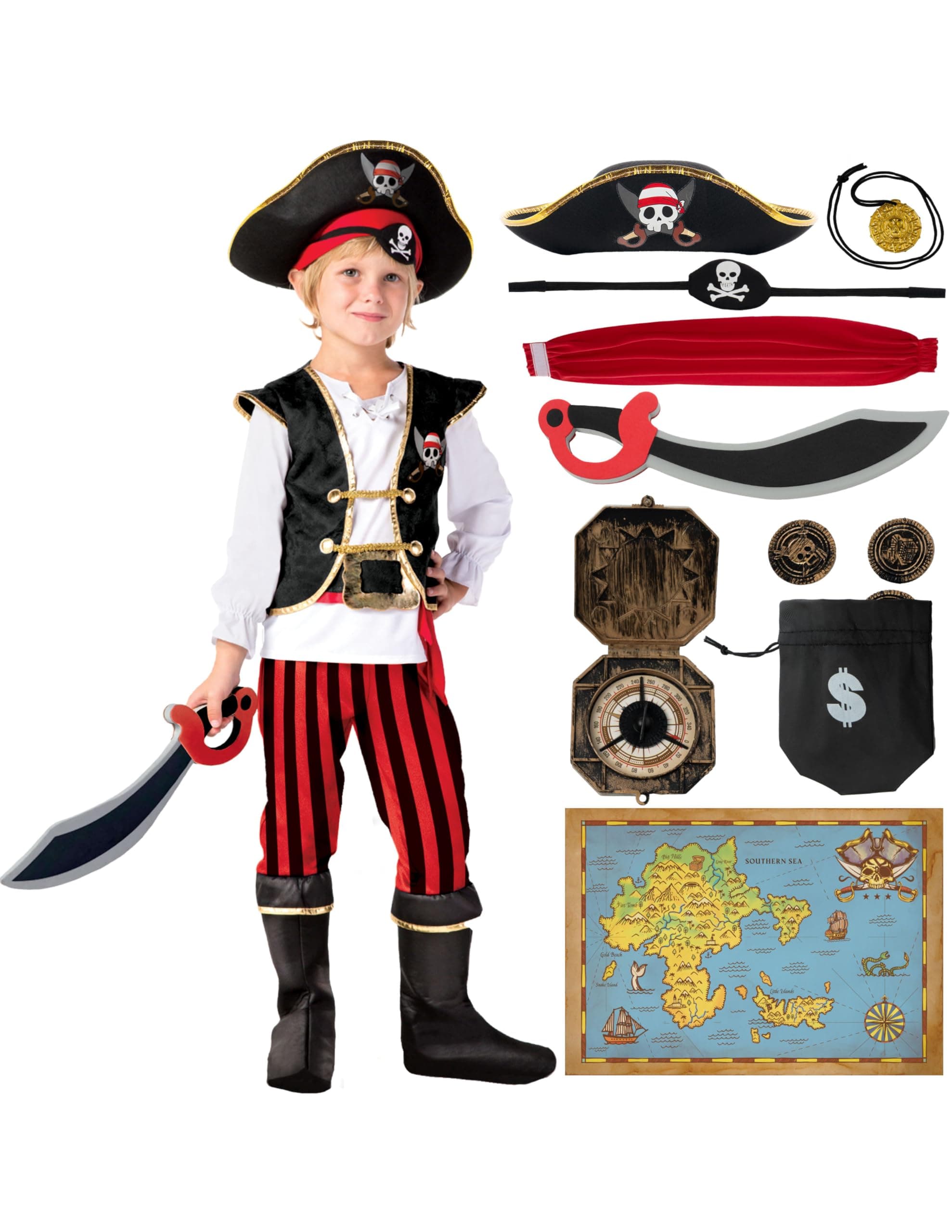Spooktacular Creations Pirate Costume for Kids, Boys Pirate Outfit Set for Toddler Halloween Pretend Roleplay Themed Party
