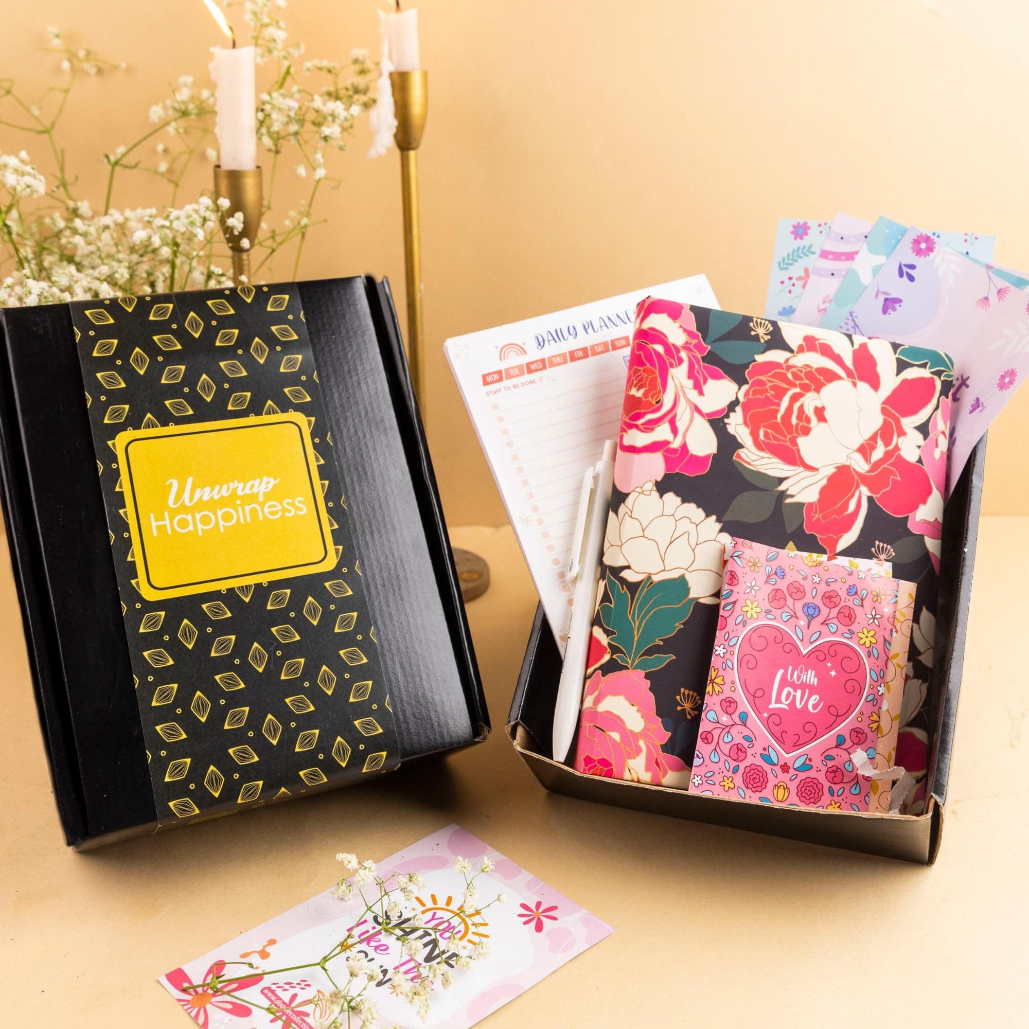 Doodle Desk Mate Gift Set 2 – Hard Bound A5 Sleek Notebook | Smooth Pen | Handy Notepad | Notecards, and Motivational Quote Cards – Perfect for Your Workspace