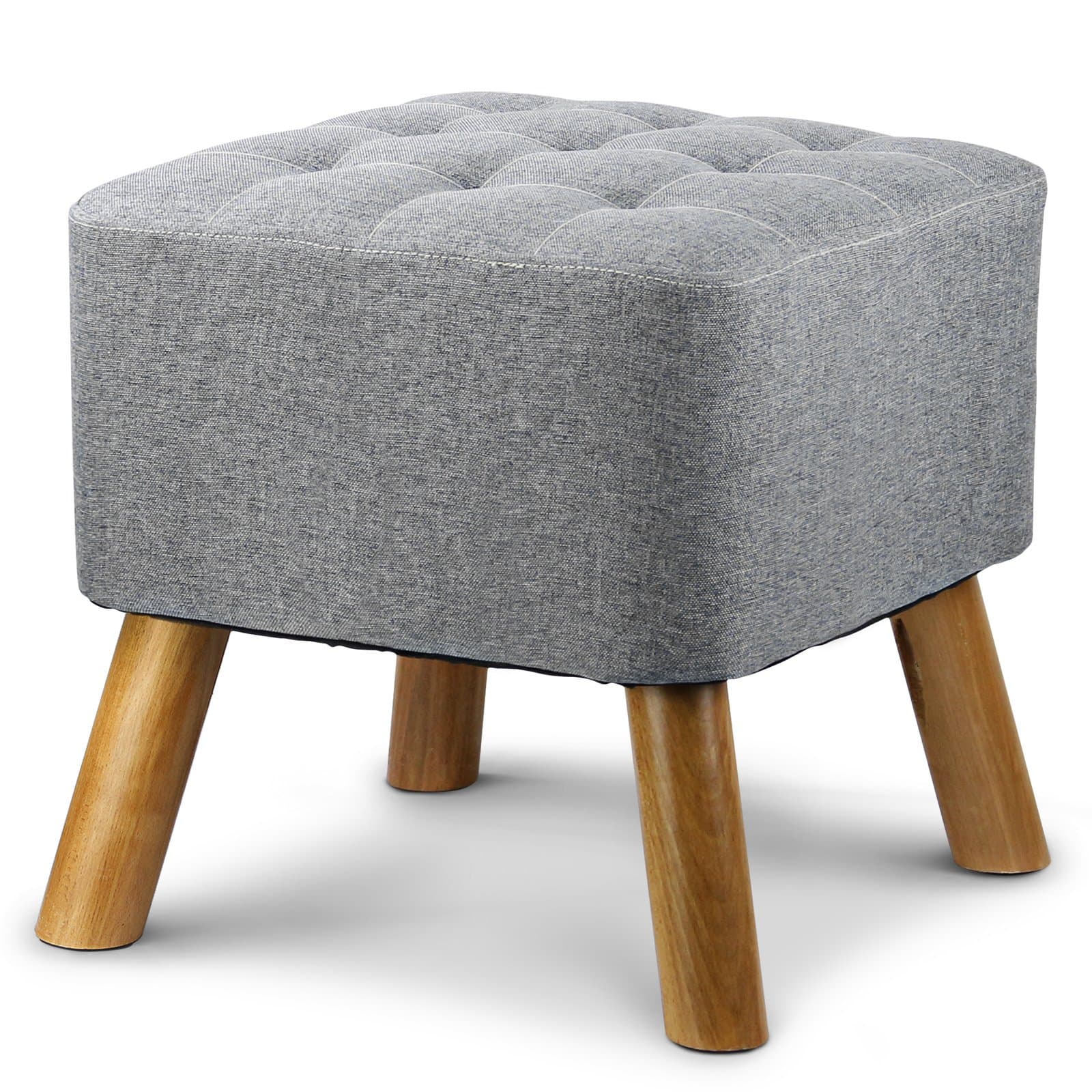 Square Upholstered Ottoman Bench Padded Foot Stool with 4 Beech Legs, Perfect Footrest, Coffee Table or Extra Seating, Expectation Grey