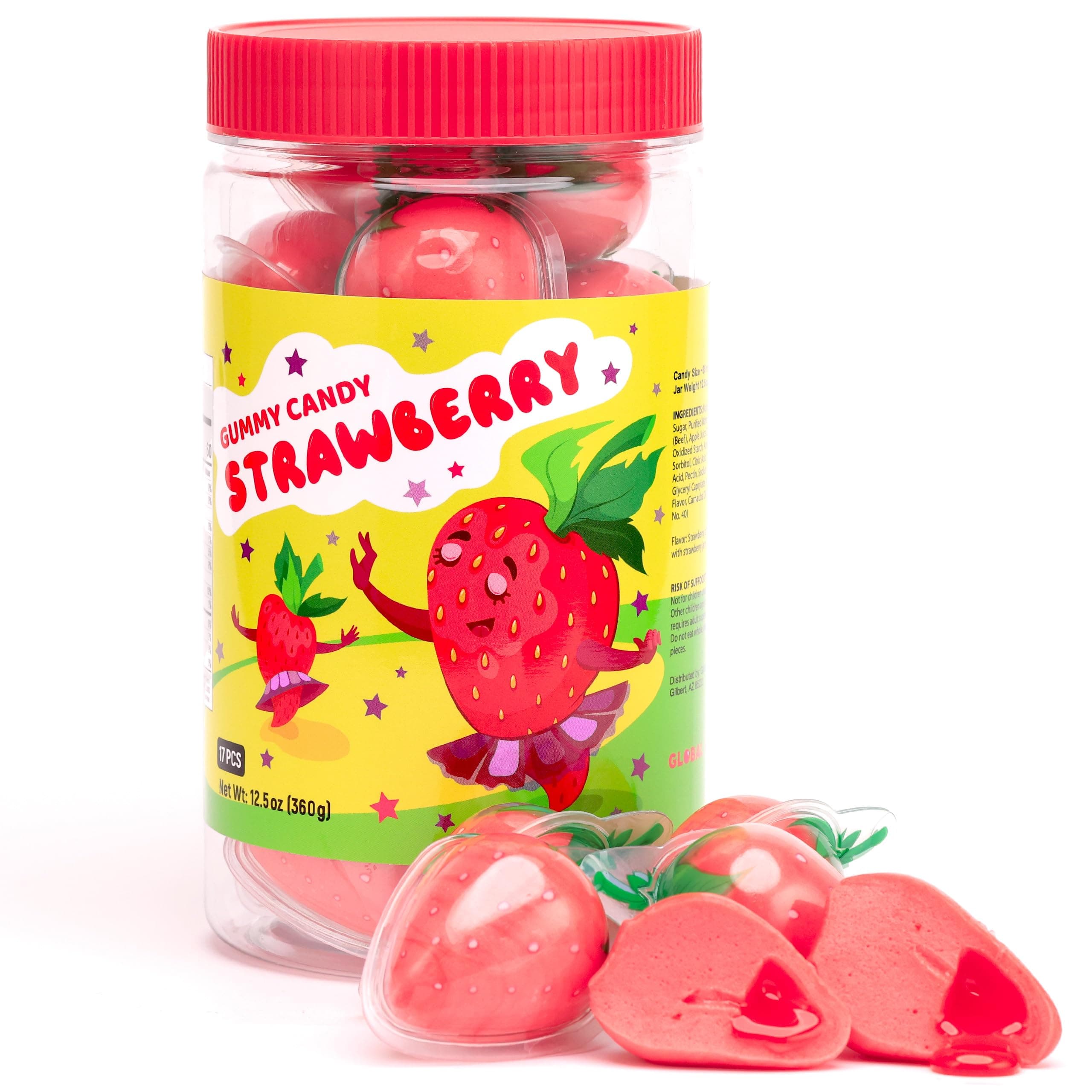Gummy Candy - Large Jelly Filled Gummies - Strawberry Candies Filled with Starwberry Jam - 17 Pcs Individually Wrapped Candy Gummies in Jar - 1.18 Inches Big Fun Kids Candy - Easter Egg Candy