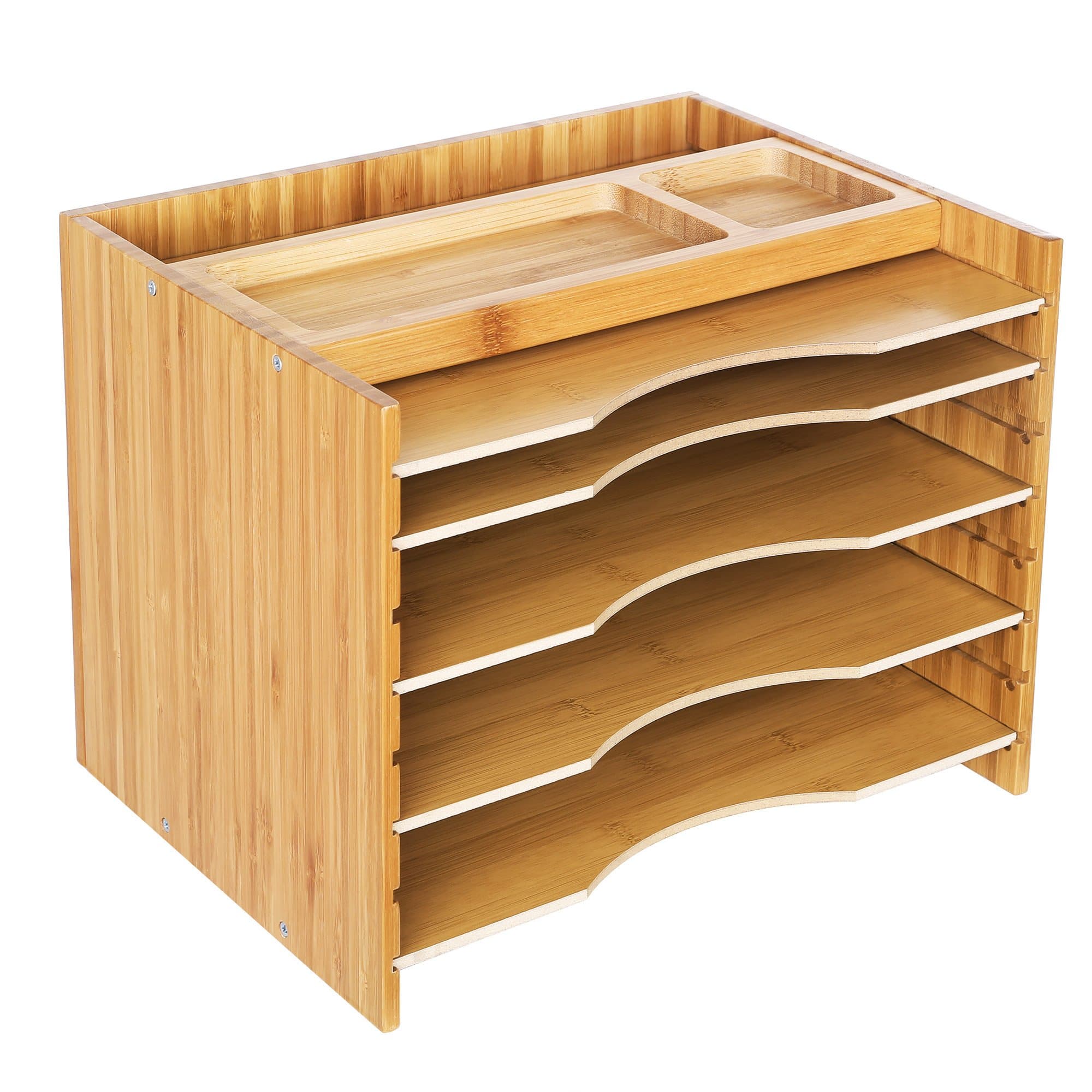 SONGMICS Bamboo File Organizer Paper Sorter with 5 Adjustable Shelves Top Storage Compartments Natural UOFS44Y