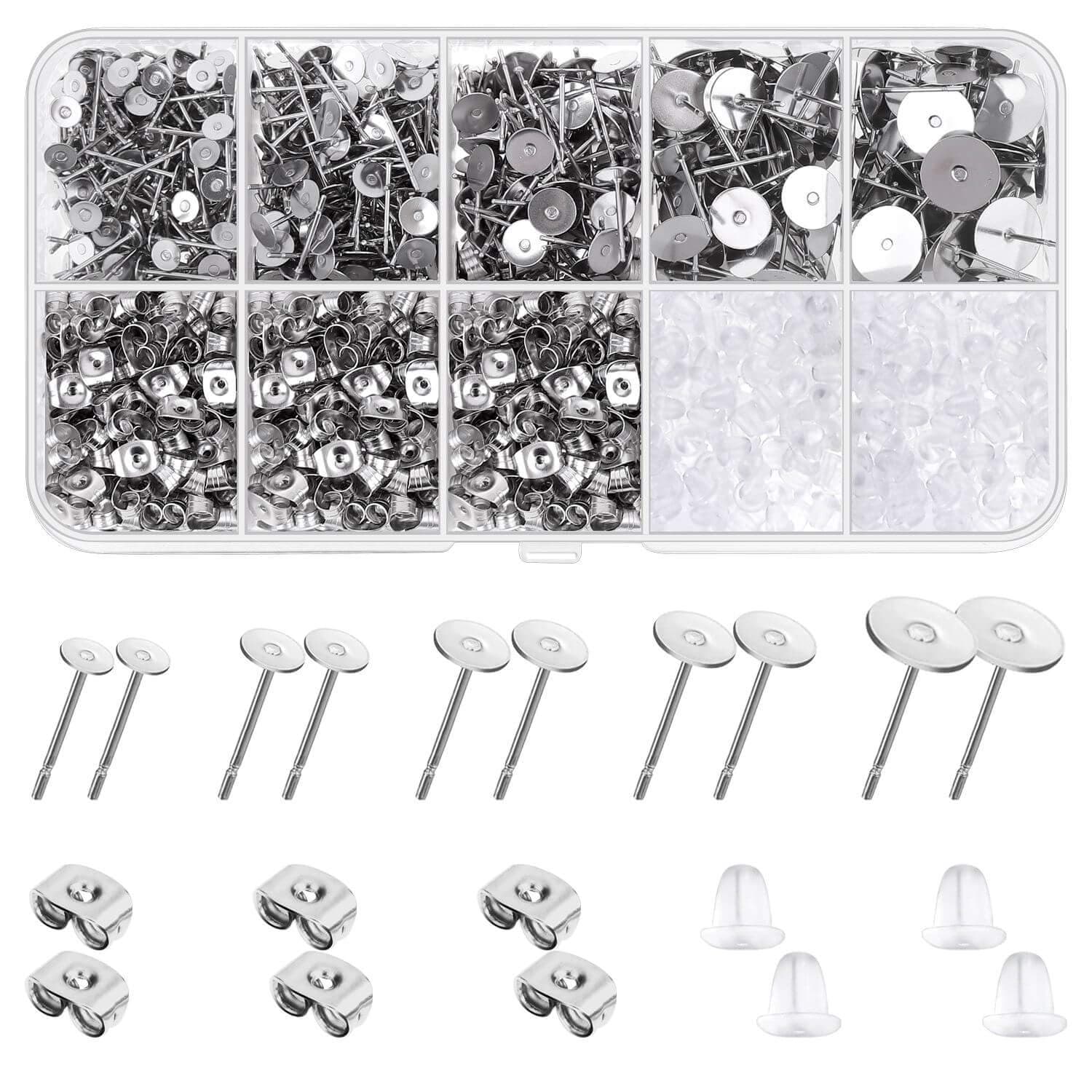 Earring Making Kit, 1800pcs Supplies with Stainless Steel Posts and Backs for DIY Earrings and Jewelry Making