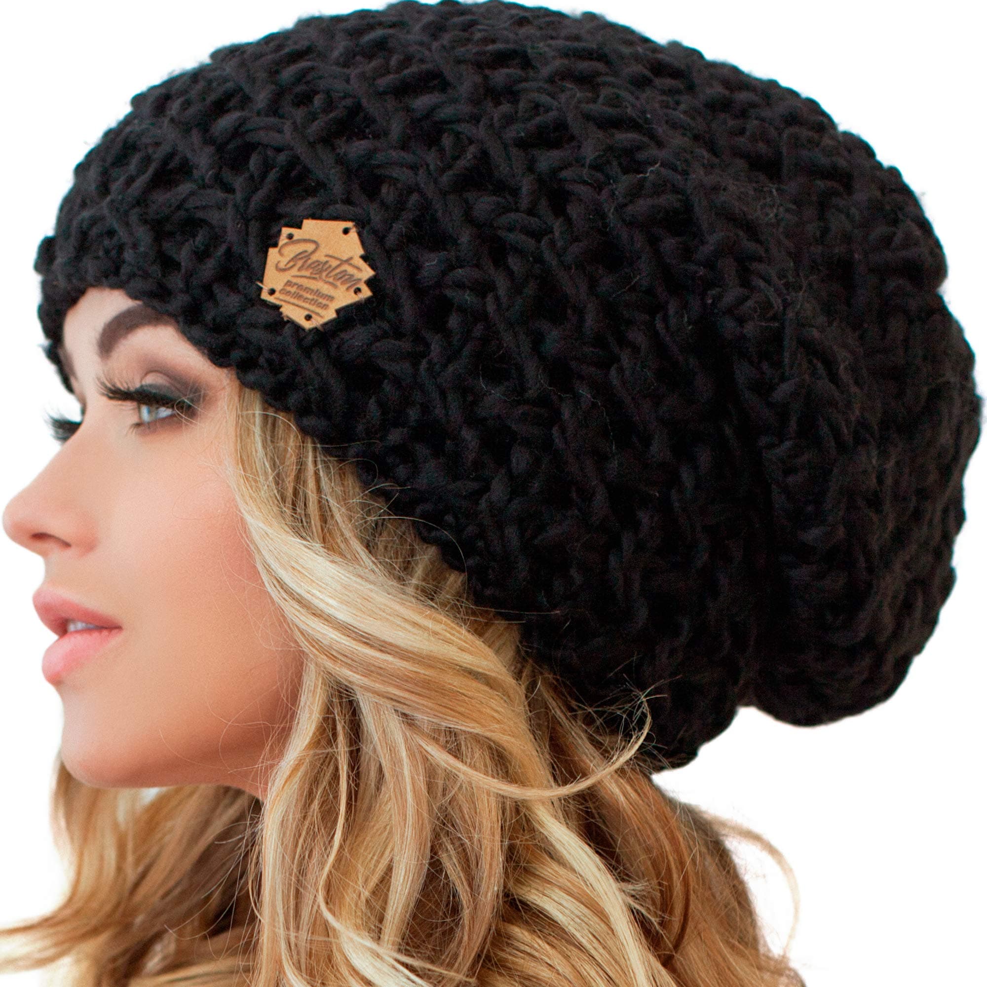 Braxton Slouchy Beanie for Women - Ski Cable Knit Winter Warm Large Hat - Wool Snow Outdoor Cap XL