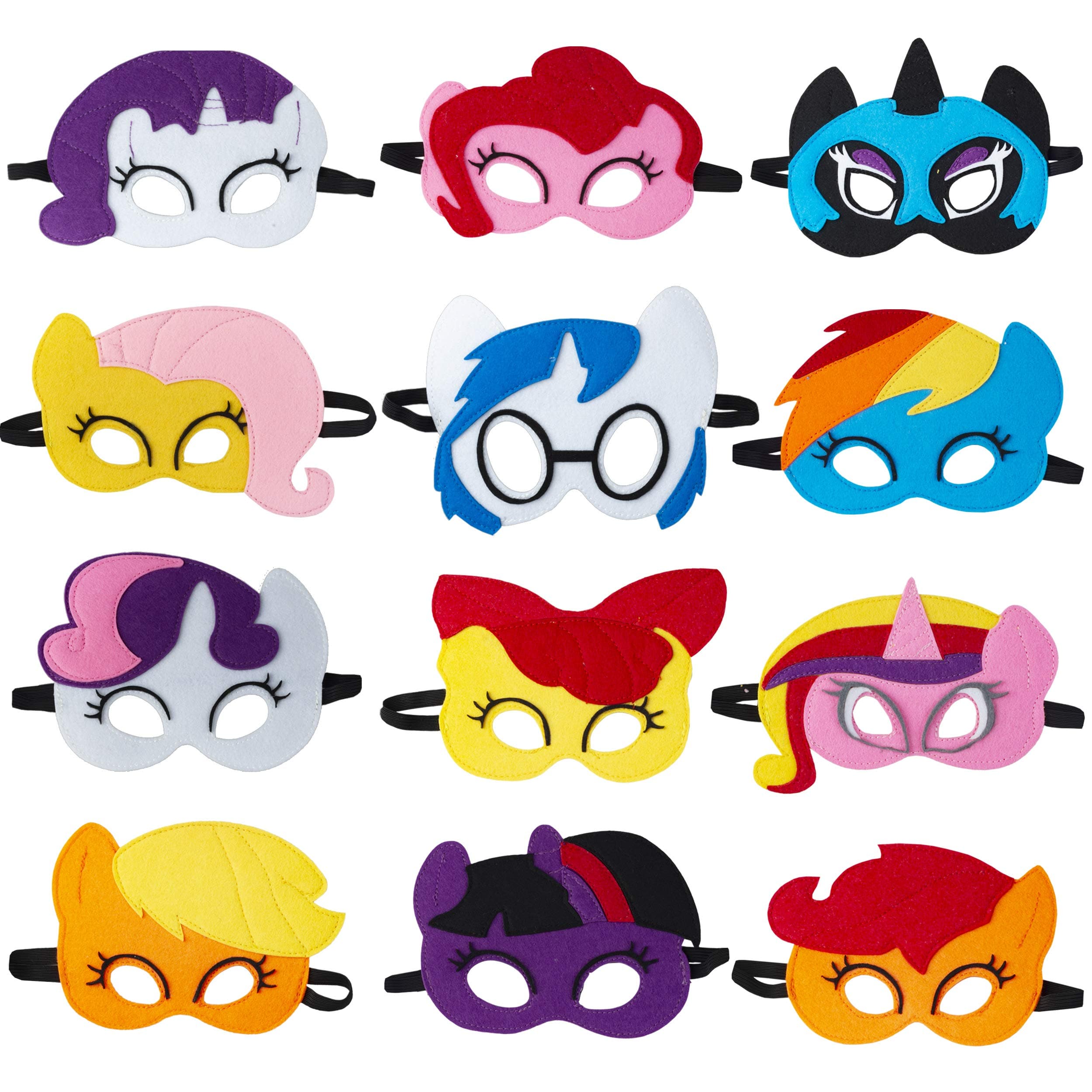 TEEHOME My Pony Masks for Little Girls Birthday Party Favors (12 Packs) - Princess Party Supplies with 12 Different Types - Unicorn Masks - Great Idea for My Pony Birthday Decorations