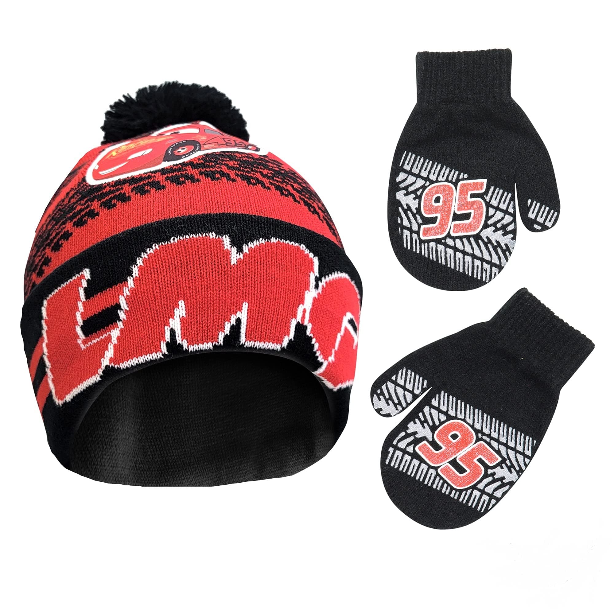 Disney boys Winter Hat and Mitten Set, Cars Lightning Mcqueen Toddler Beanie for Ages 2-4Winter Accessory Set
