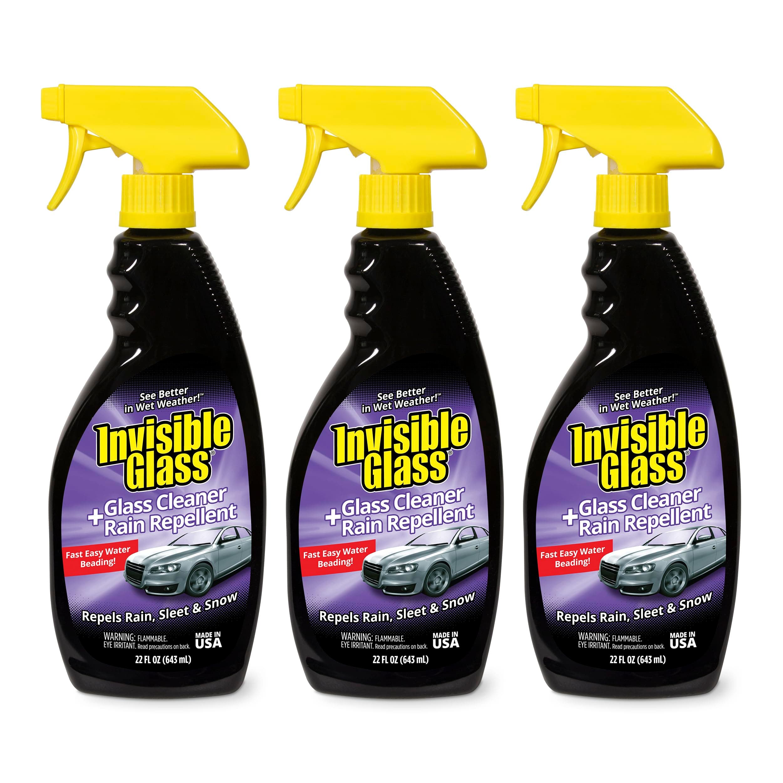 92184-3PK Glass Cleaner + Rain Repellent 2-in-1 Windshield and Window Spray, Cleans Auto Glass, Repels Rain, Sleet, Snow, Improves Wet Weather Visibility – 22 fl oz (Pack of 3)