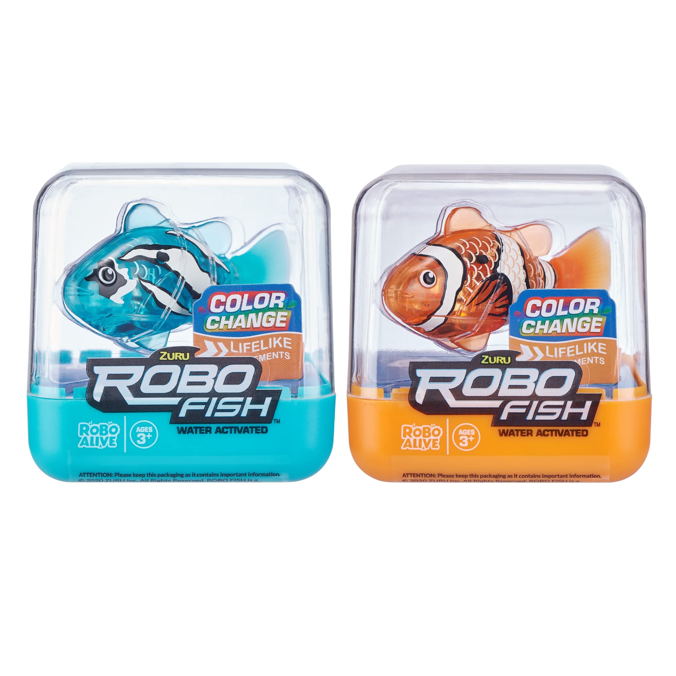 Robo Alive 7141A-S001 Orange & Teal Robot Swimming Fish Pack of 2 (Teal & Orange)