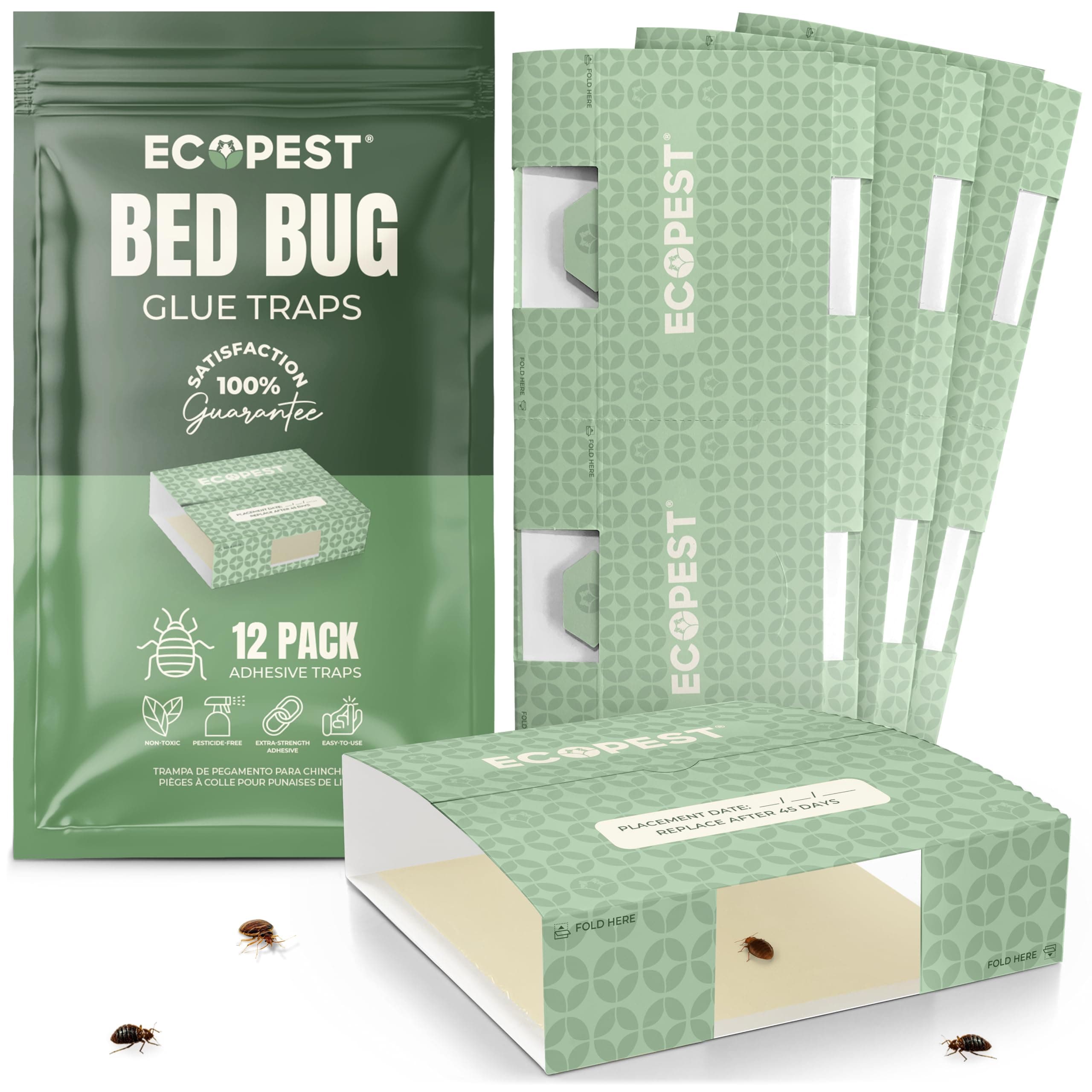 Bed Bug Glue Traps – 12 Pack | Sticky Pest Control Trap and Bed Bug Killer | Adhesive Crawling Insect Interceptors, Trap, Monitor, and Detector for Treatment of Bed Bugs and Other Indoor Pests
