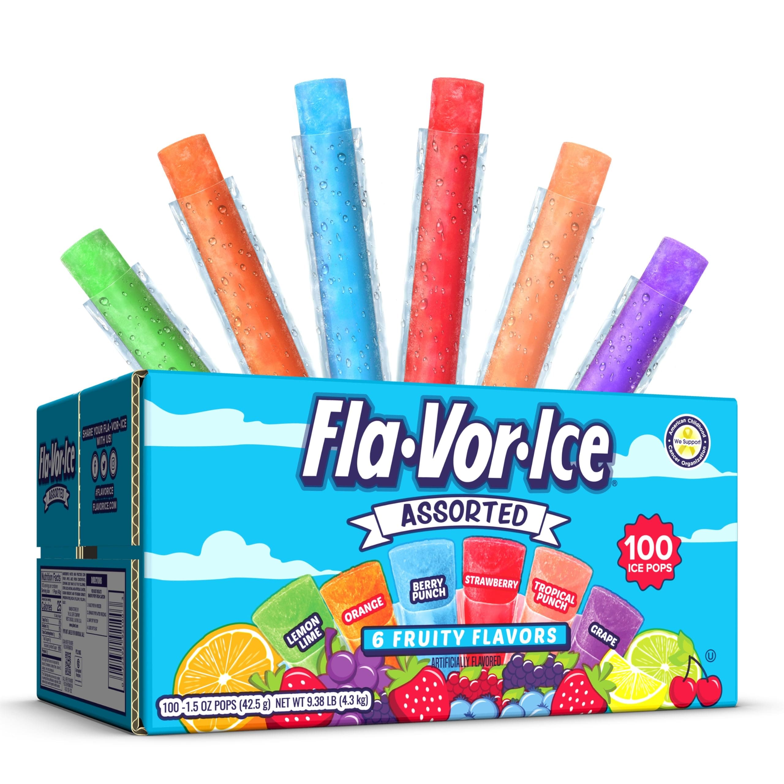 Fla-Vor-Ice Giant Popsicles Variety Pack Jumbo Freezer Bars (1.5 oz/100 Count) 1 Pack