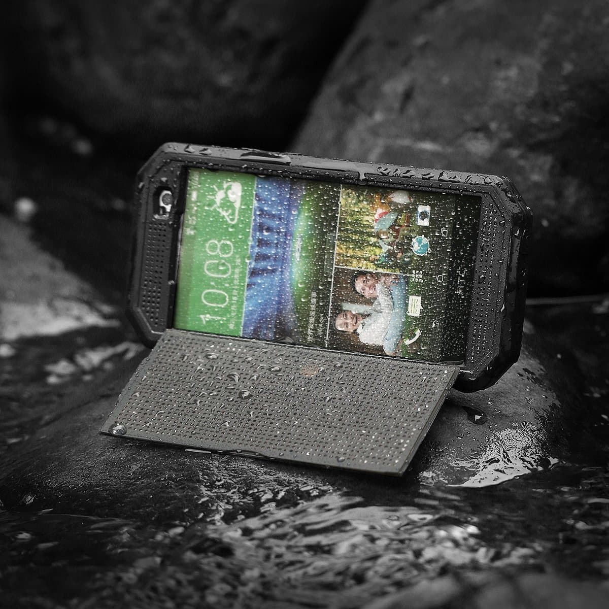 HTC One M8 Waterproof Case , Foxwill™ 6.6 ft Underwater Waterproof Shockproof SnowProof DirtProof Durable Full Sealed Protection Case Cover, Mesh Screen Armor Defender Built-in Stand Cover Case for HTC One M8 (Black)