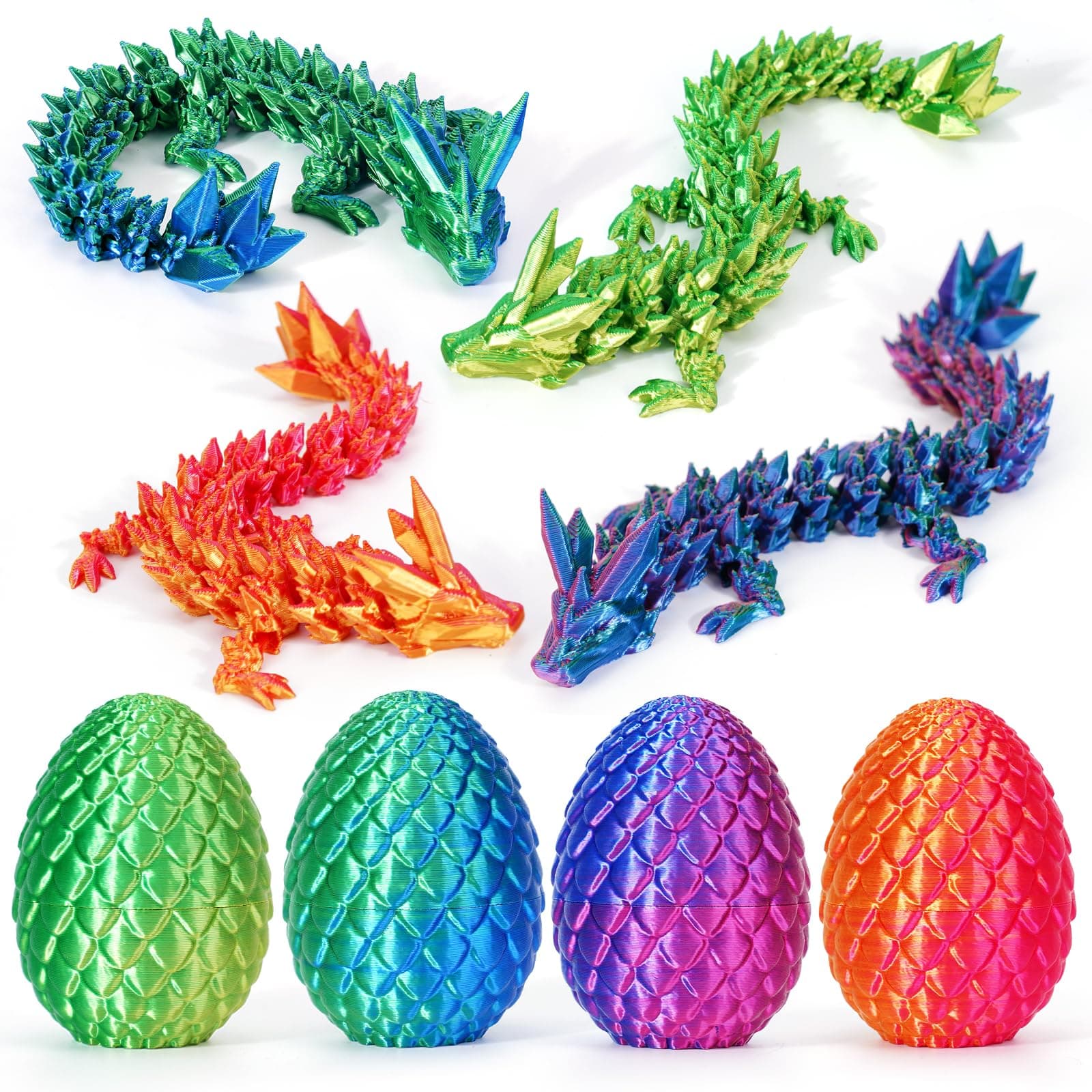 4Pcs 3D Printed Dragon Eggs with Dragon Inside Prefilled Easter Eggs with Dragon Toy for Basket Stuffers Goodie Bag Fillers Classroom Prize Supplies Easter Basket Essentials for Kids Teens