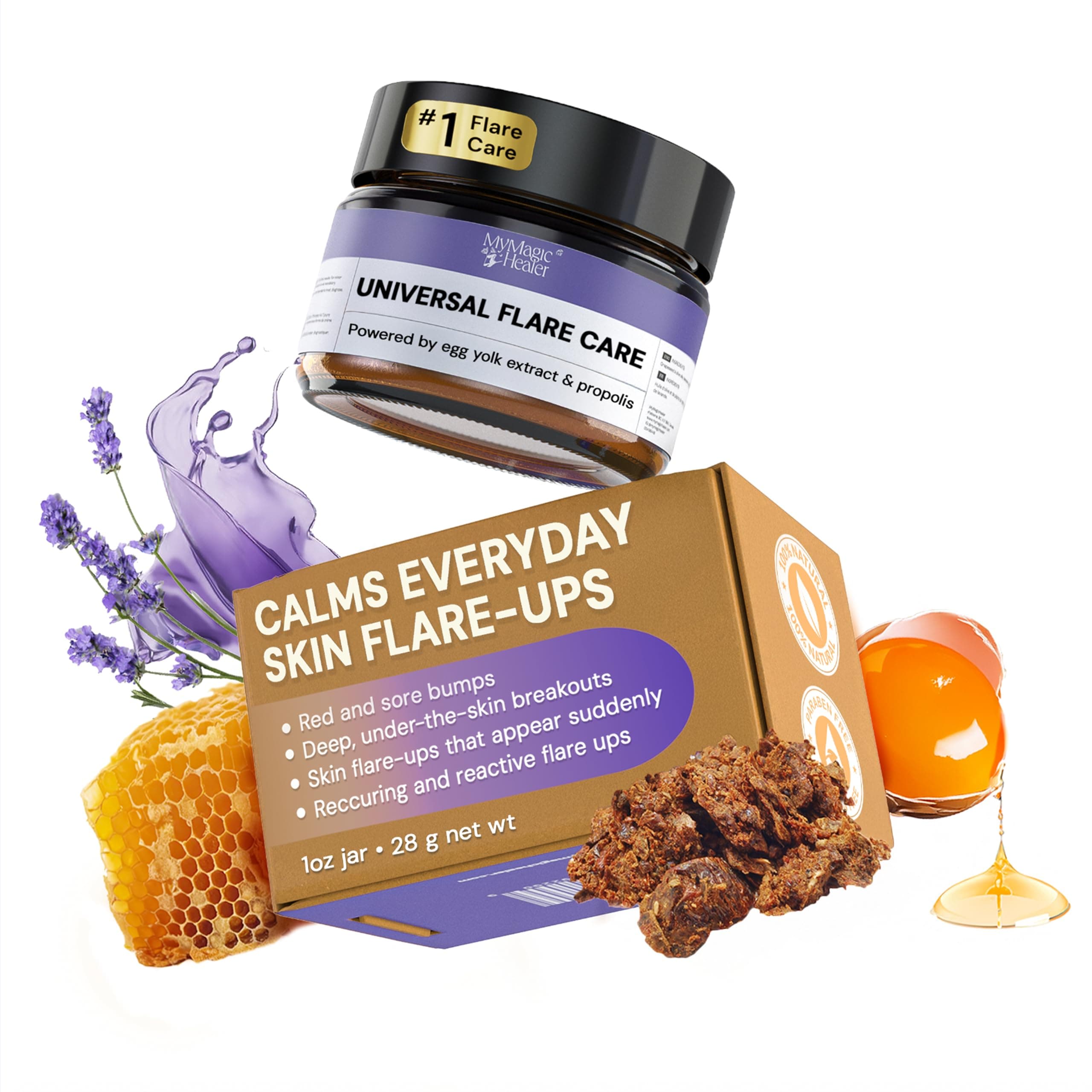 MyMagicHealer Universal Flare Care | Drawing Salve for HS, Boils, Cysts, Hemorrhoids, Pilonidal Cyst, Abscess | Anti-Chafing, Wound Care, Relief for Itching Skin w/Propolis & Egg Yolk Extract 1 oz