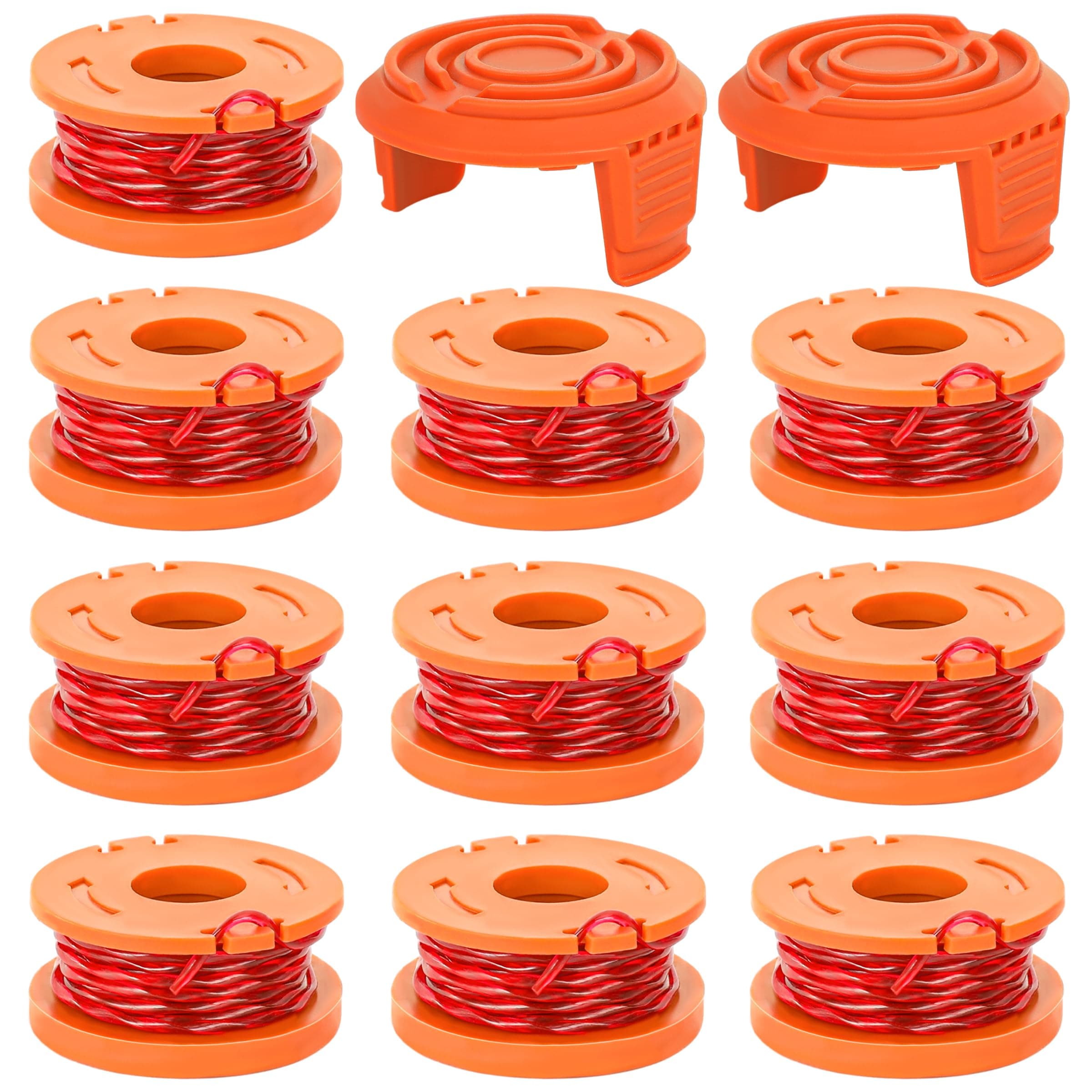 YMHB Trimmer Spool Line for Worx,12 Pack WA0010 Edger Spools Replacement for Worx, Trimmer Line Refills 0.065 inch for Worx, Suitable for Worx String Trimmers(10 Grass Trimmer Line, 2 Trimmer Cap)
