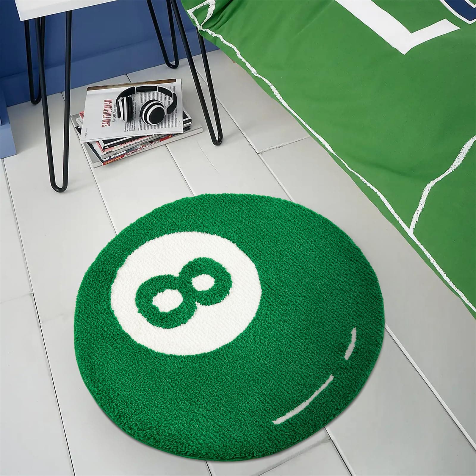 Estmy Green 8 Ball Rug, Cute Unique Cool Fun 3ft Round Area Rugs for Bedroom Bathroom Dorm Non Slip Washable Funky Trendy Aesthetic Bedroom Accent Floor Carpet, Funny Gift for Billiards Lovers