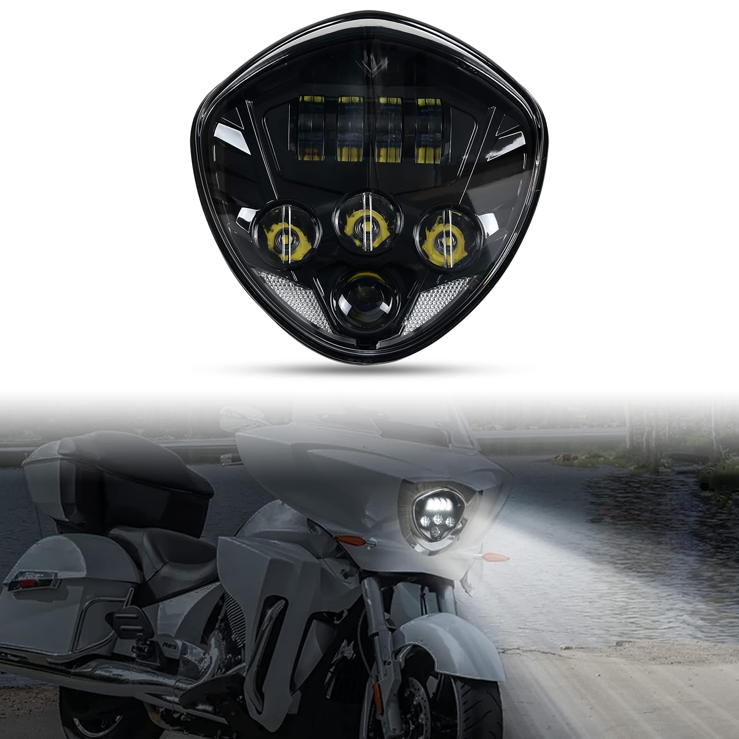 VEISUTOR LED Headlights Assembly for Victory 05-18, Black Motorcycle LED Headlamp Front Lights Lamp for Polaris Victory Cross Roads Country Hammer Kingpin Vegas Boardwalk Jackpot 2005-2018 Accessories