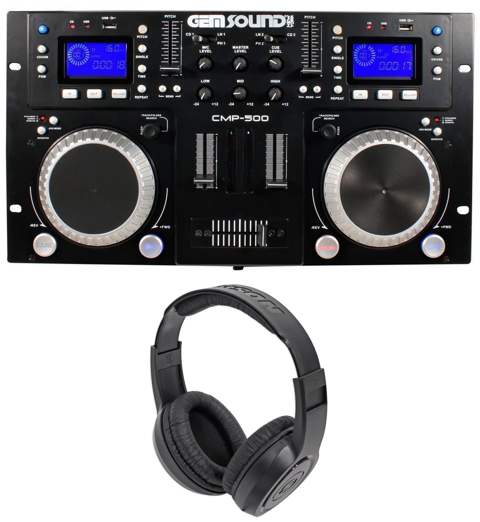 Gemsound CMP500 Dual CD/USB/MP3 Player DJ Mix Station Mixer + Headphones