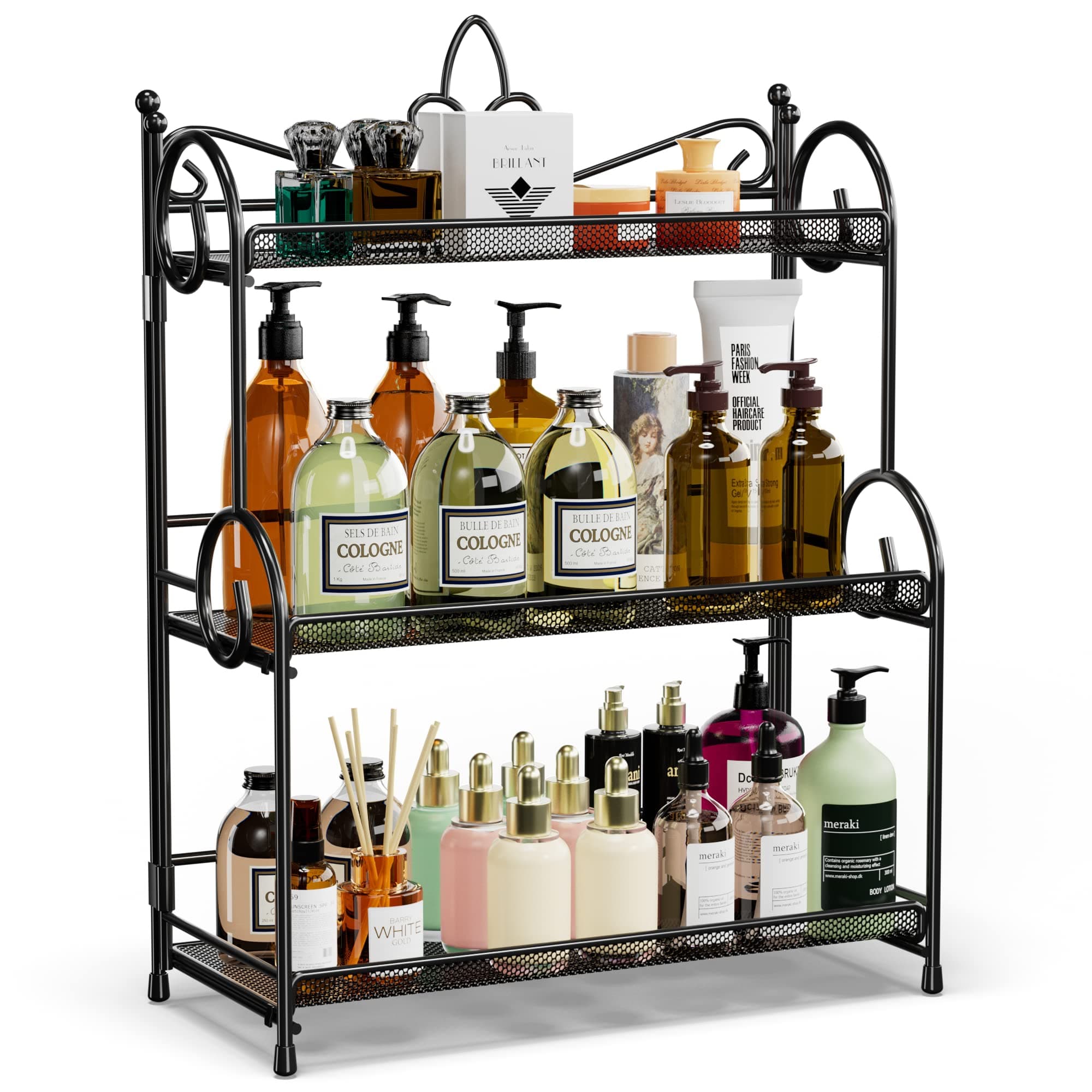 Bathroom Organizer Countertop - 3 Tier Spice Rack Organizer, Counter Organization and Storage for Bathroom, Kitchen, Bedroom, Offices, Foldable