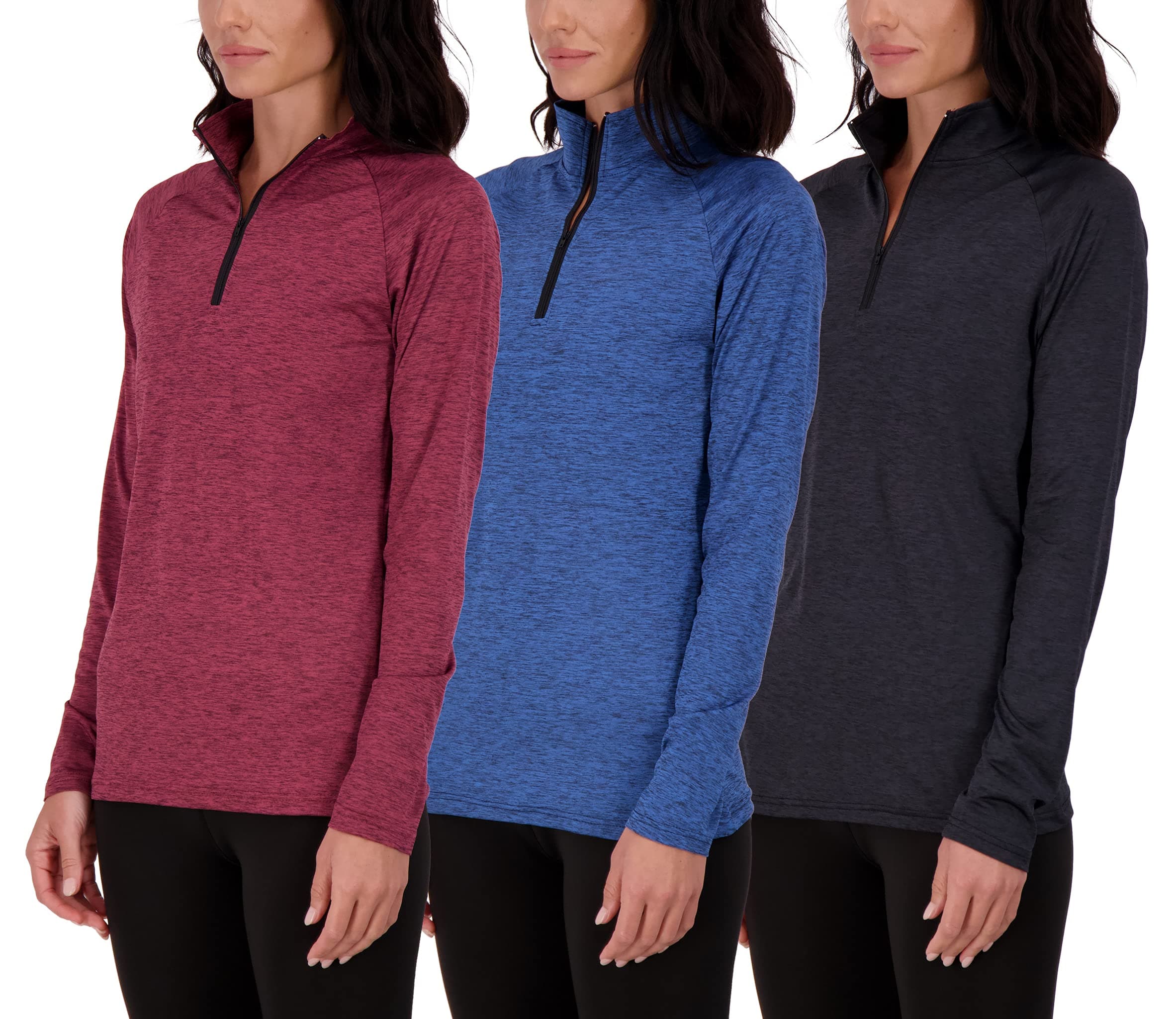 Real Essentials3 Pack: Womens Dry-Fit Long Sleeve Quarter Zip & Full Zip Up Hoodie Workout Jacket (Available in Plus)