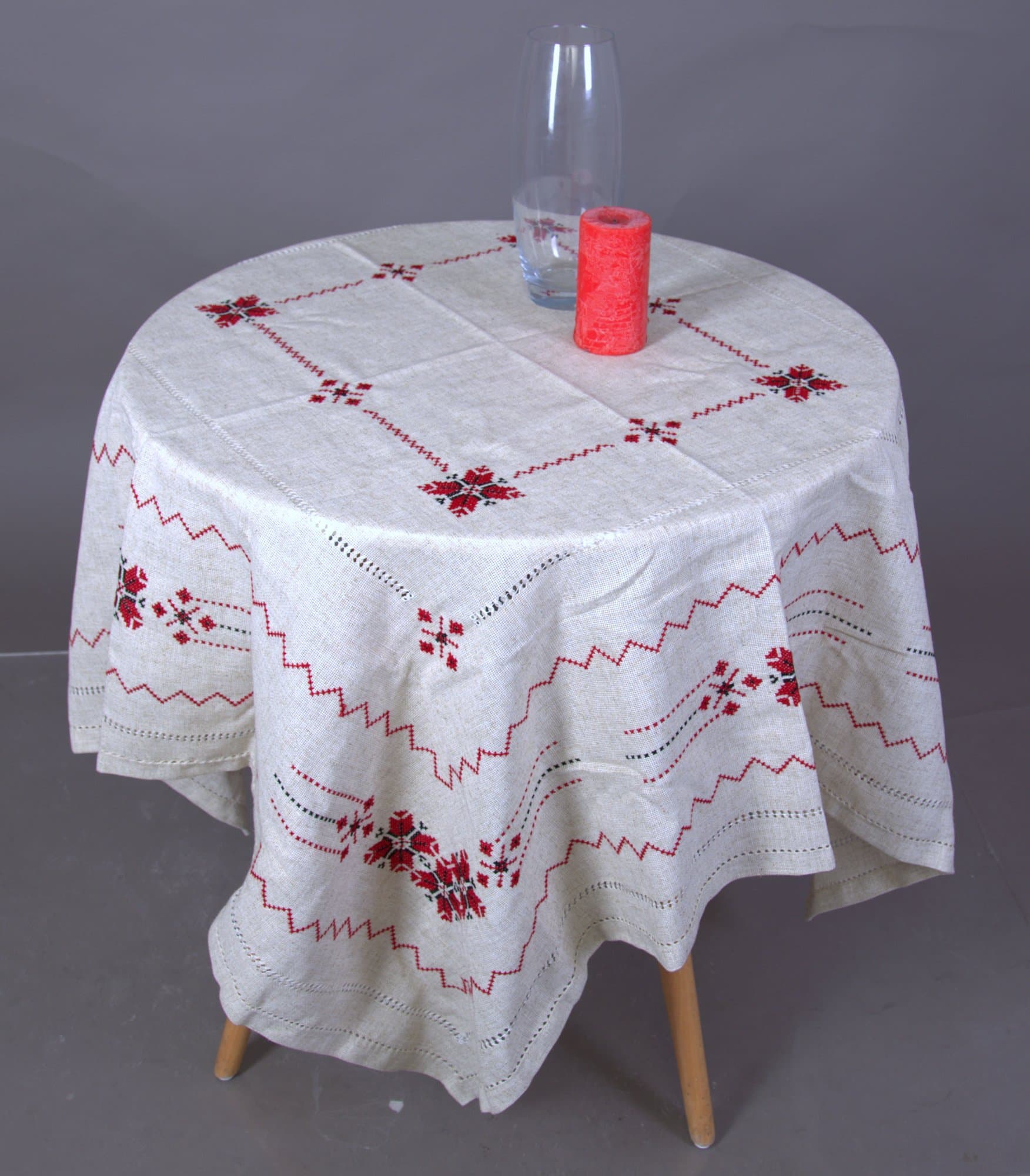 Rushnichok Decorative Party Tablecloth for Square Table Small Linen Handmade Embroidered Ukrainian Vyshyvanka Embroidery Stitch Pattern Wedding 145 x 145 cm / 57'" x 57" (Gray Red 1)