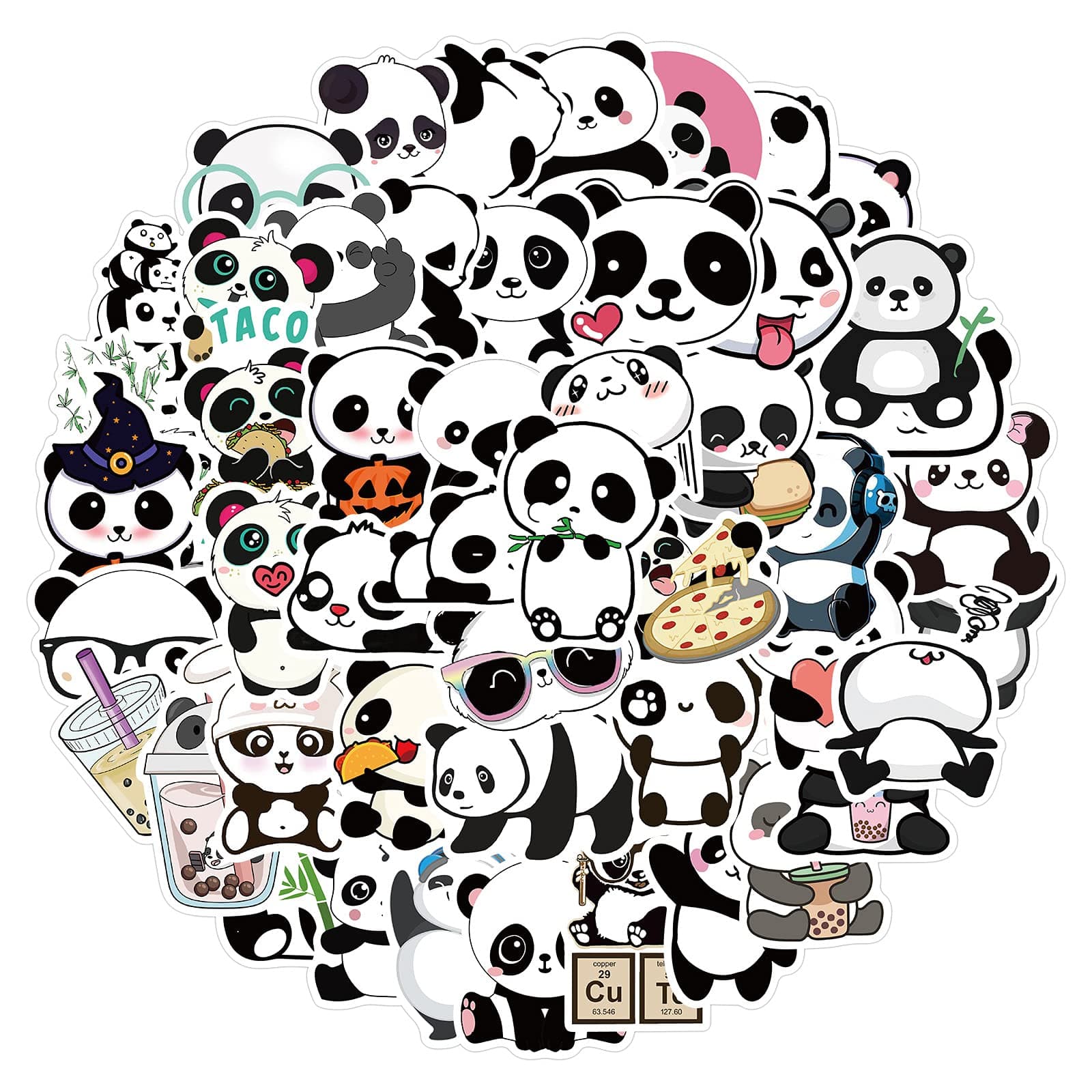 50pcs Panda Stickers Cute Cartoon Animal Stickers for Kids Teens,Aesthetic Vinyl Stickers for Water Bottle Laptop Skateboard Fridge Desk Bike