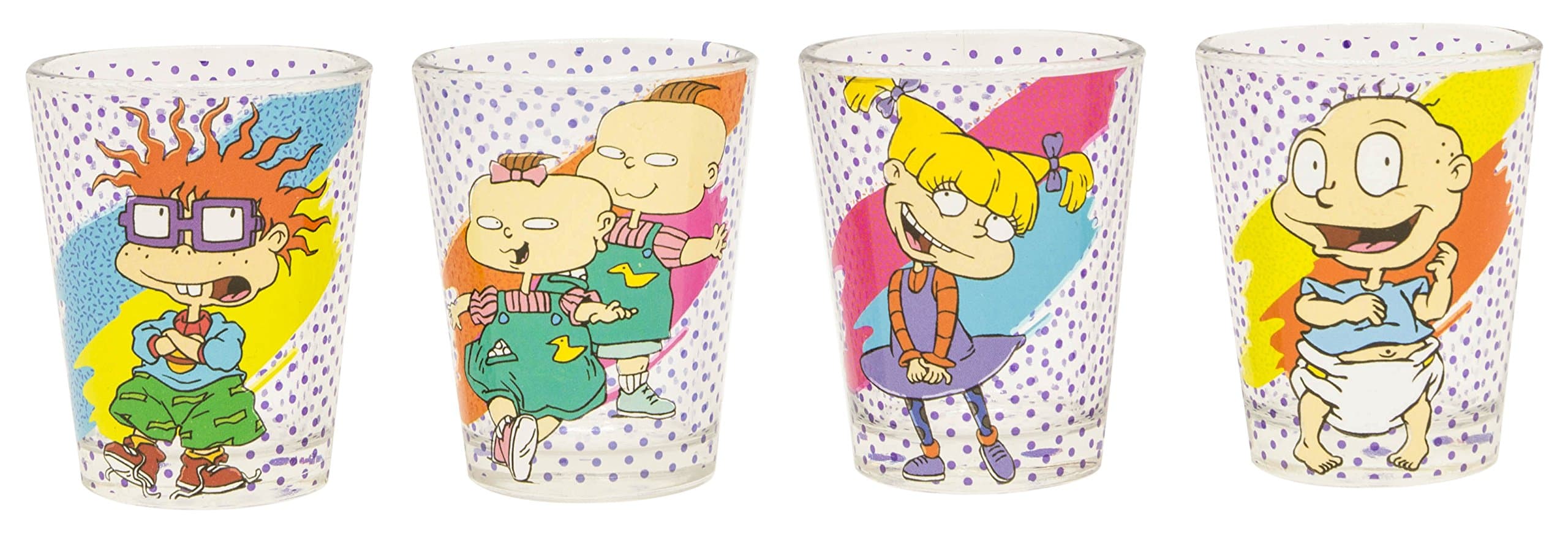 Silver Buffalo NI111764 Rugrats Slash Dots Mini Glass Set, 4 Piece, 1.5-oz