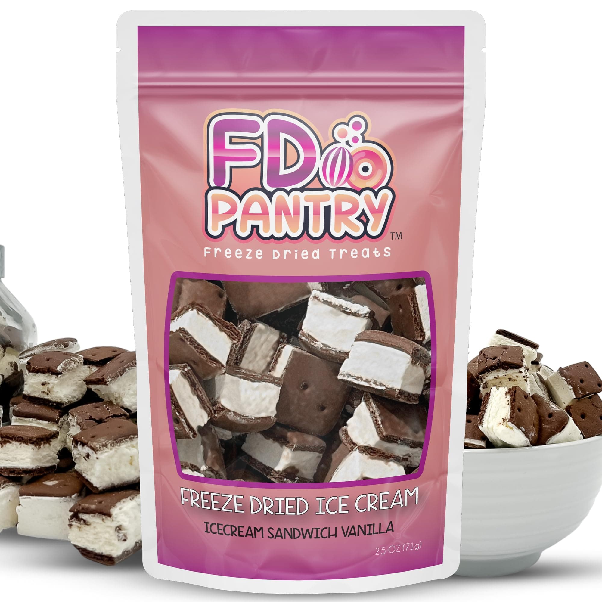 Freeze Dried Ice Cream Sandwich Bites - Vanilla - Crunchy & Sweet Snack 2.5oz Freeze-Dried Space Ice-Cream Pack Dehydrated Resealable Gift Bag