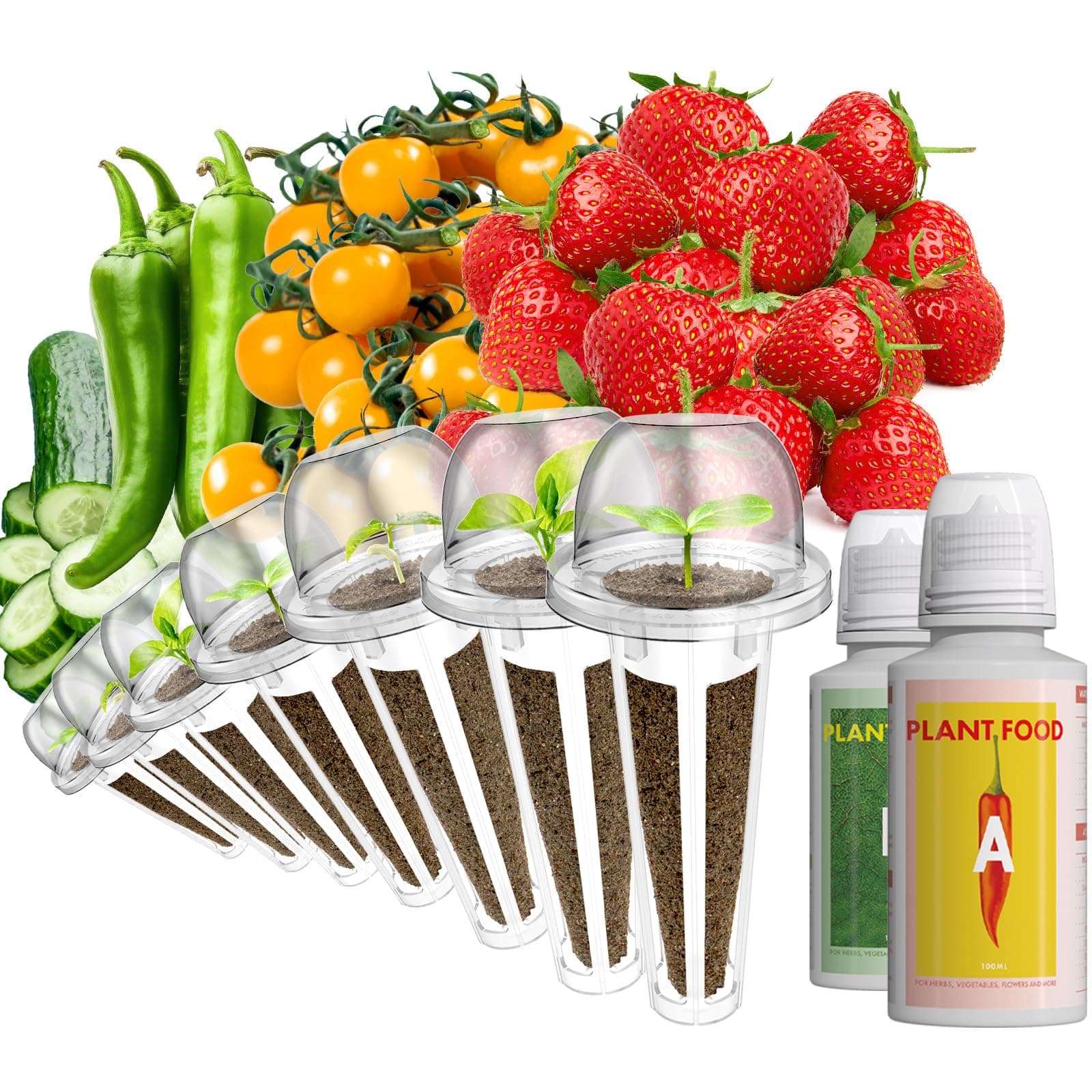 Fruit Seed Kit for AeroGarden, iDOO Hydroponics Growing System Indoor Gardening, 7-Pod, Red Strawberry, Golden Cherry Tomato, Green Pepper, Cucumber, Dwarf Pea, Ruby QueenBeet, 350+ Seeds