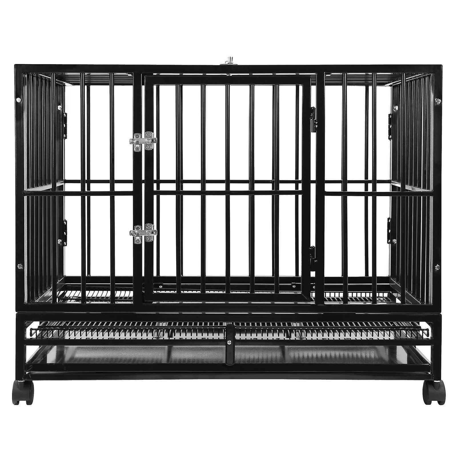 SmithBuilt 36" Medium Heavy-Duty Dog Crate Cage - Two-Door Indoor Outdoor Pet & Animal Kennel with Tray - Black