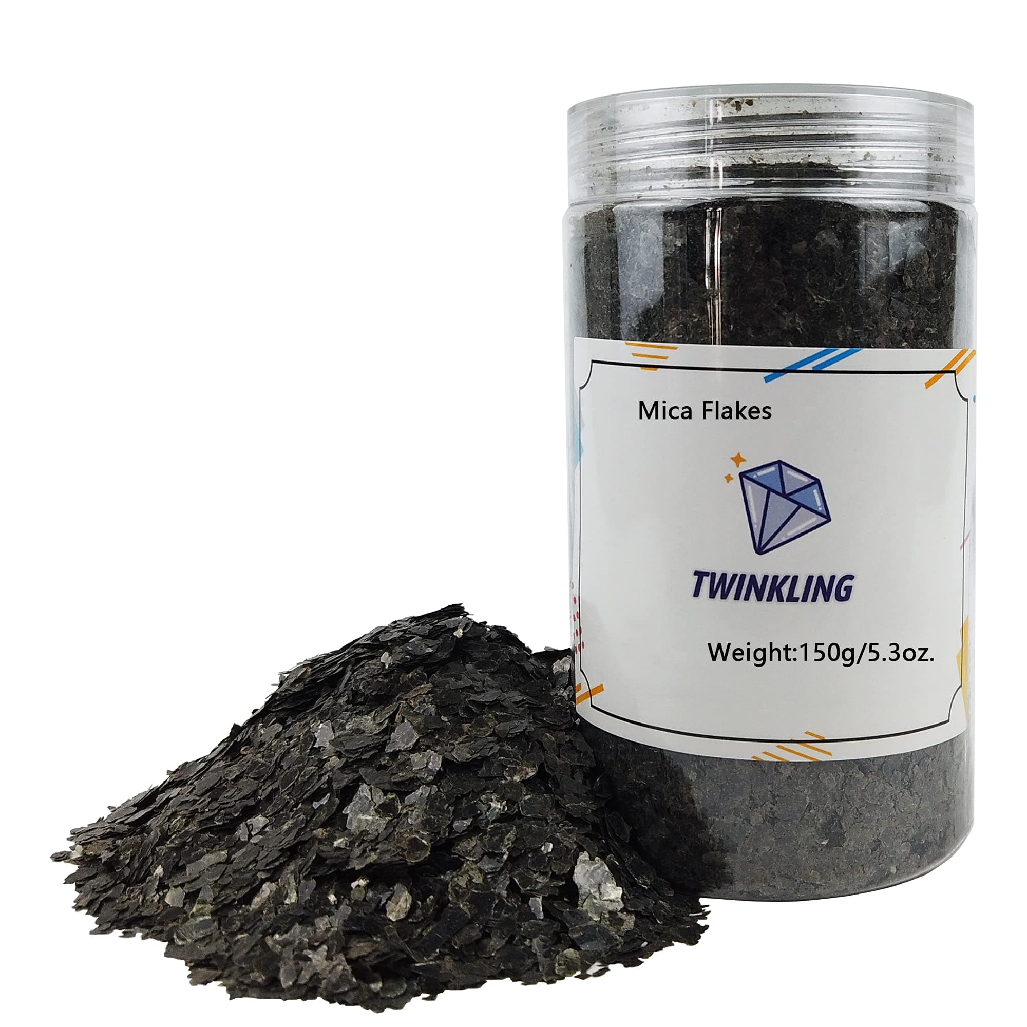 TWINKLING Natural Colored Mica Flakes, Gilding Flake, Mica Flakes Glitter Leaf for DIY Resin Art Crafts, Nail Art, Painting,Jewelry Making, 2-4mm,150g/5.3oz. (Black Silm)