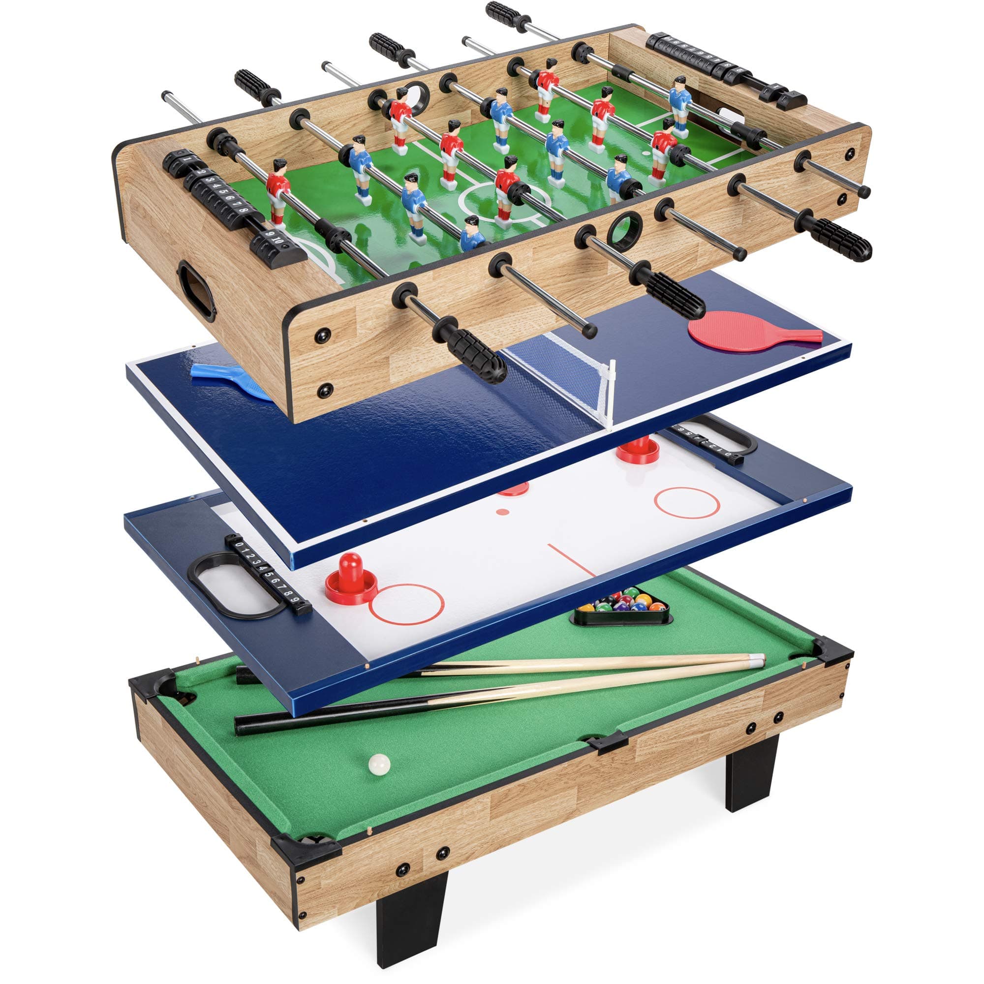 Best Choice Products 4-in-1 Multi Game Table, Childrens Combination Arcade Set for Home, Play Room, Rec Room w/Pool Billiards, Air Hockey, Foosball and Table Tennis