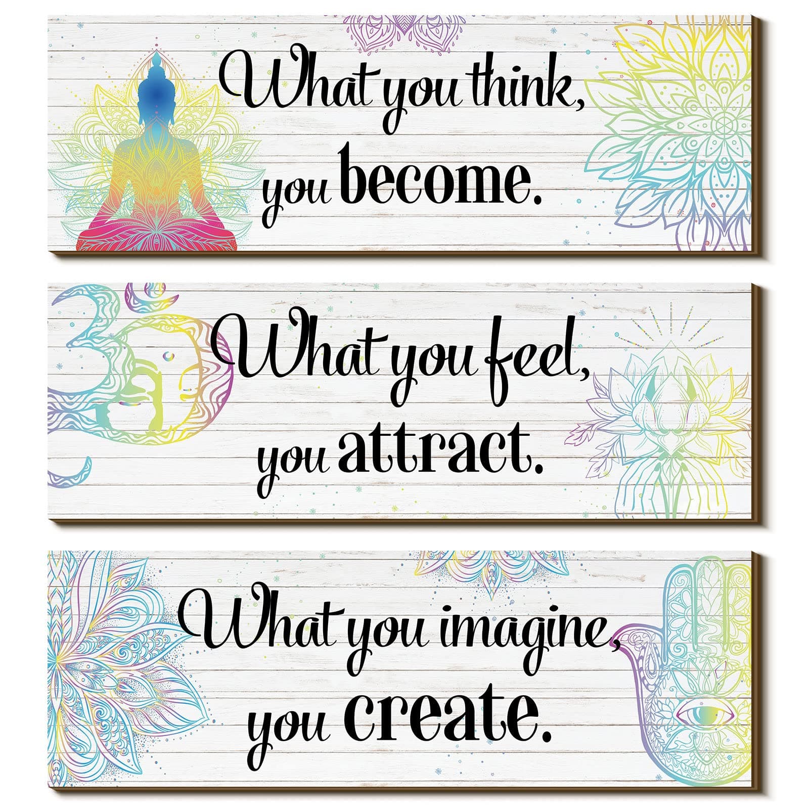 Yerliker 3 Buddha Decor Buddha Wall Art Meditation Room Chakra Decor for Bedroom Zen Quotes Wall Decoration Spiritual Gift Hanging Buddhism Spa Room Decoration Yoga Art for Women(White)