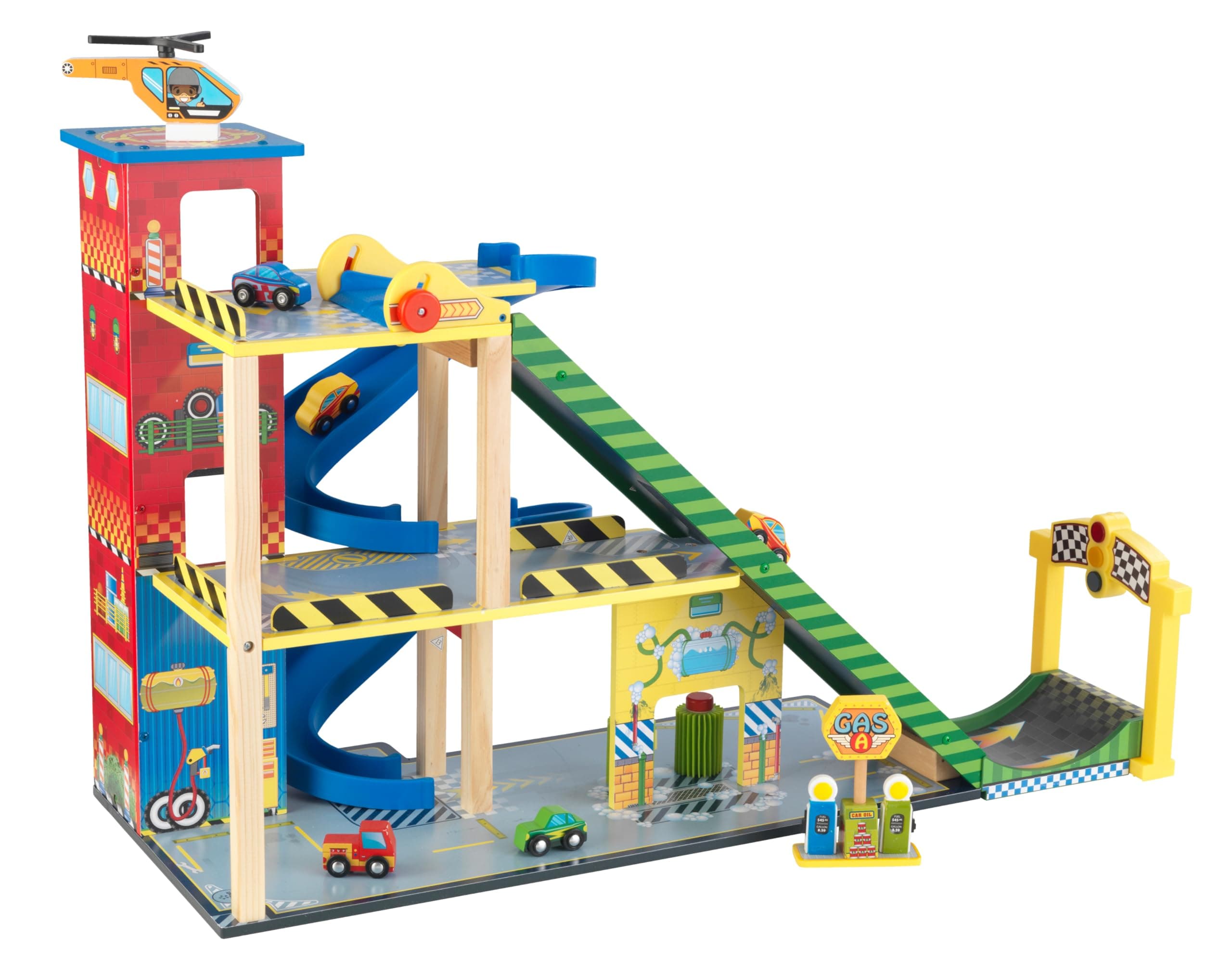 KidKraft Mega Ramp Racing Set with 5 Vehicles and Moving Elevator, Gift for Ages 3+