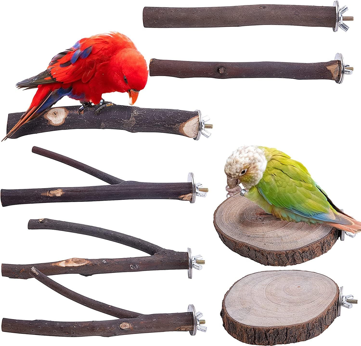 xiangxiang 8 PCS Natural Wood Bird Perch Stand-Wooden Parrot Perch Stand-Perch Platform Cage Accessories for Parrotlets Budgies Cockatiels Parakeets Lovebirds