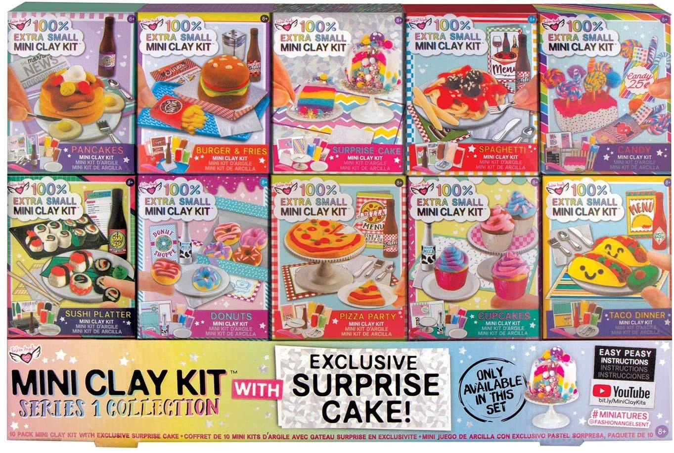 Fashion Angels Extra Small Mini Clay Kits (12317) - Air Dry Modeling Clay for Kids, Mini Food Kits Set (Set of 10 Kits)