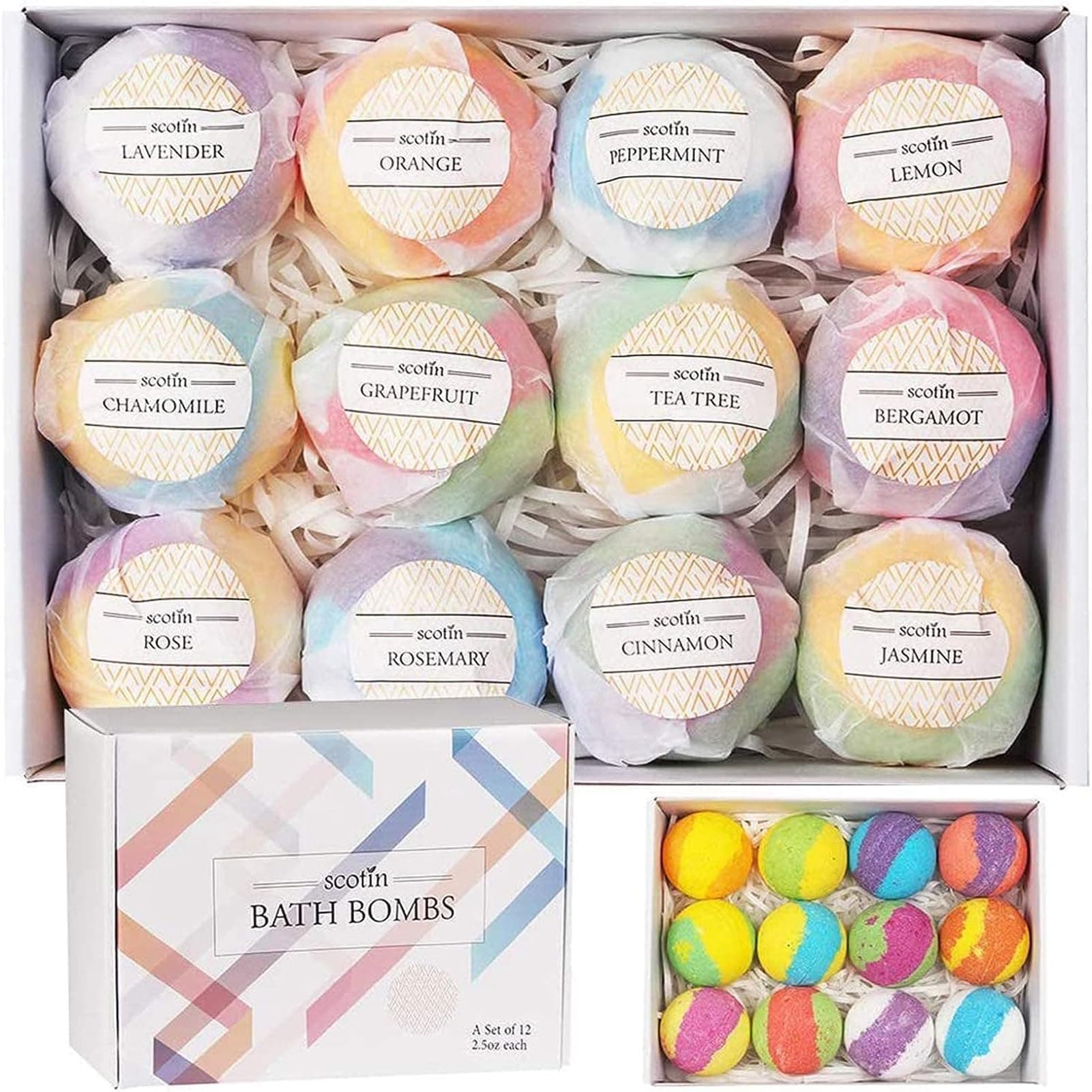 12Pcs Bath Bombs Gift Set for Women & Kids, Bubble Bath Bombs,Natural Essential Oil Shower Bombs,Relaxing Spa Bathbombs,Ideal Gifts for Thanksgiving Day,Christmas,Birthday