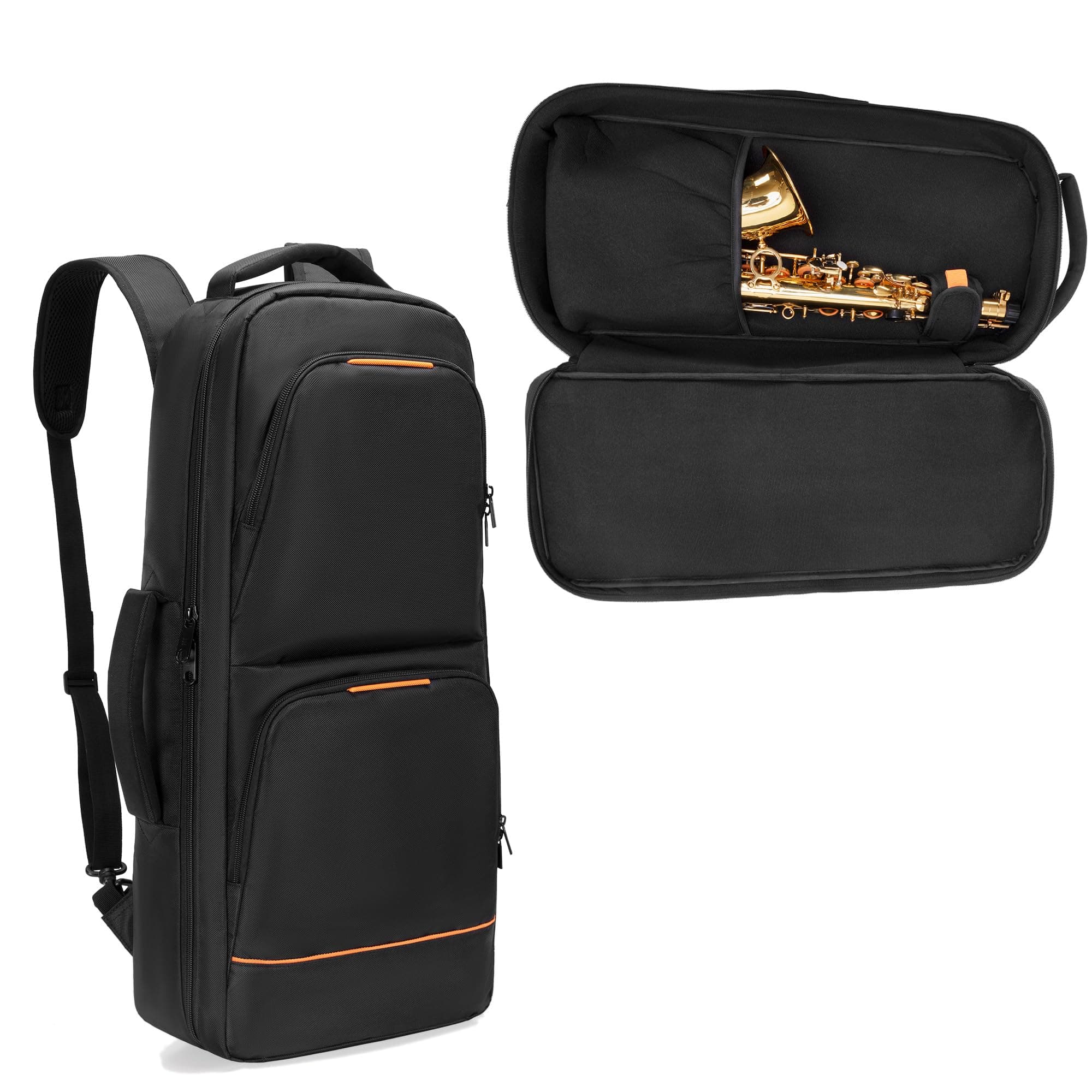 Padded Alto Sax Backpack, Alto Sax Case Bag with Hidden Padded Shoulder Straps, Alto Saxophone Bag with Pockets for Mouthpiece, Sheet Music, Alto Saxophone Case Sax Gig Backpack